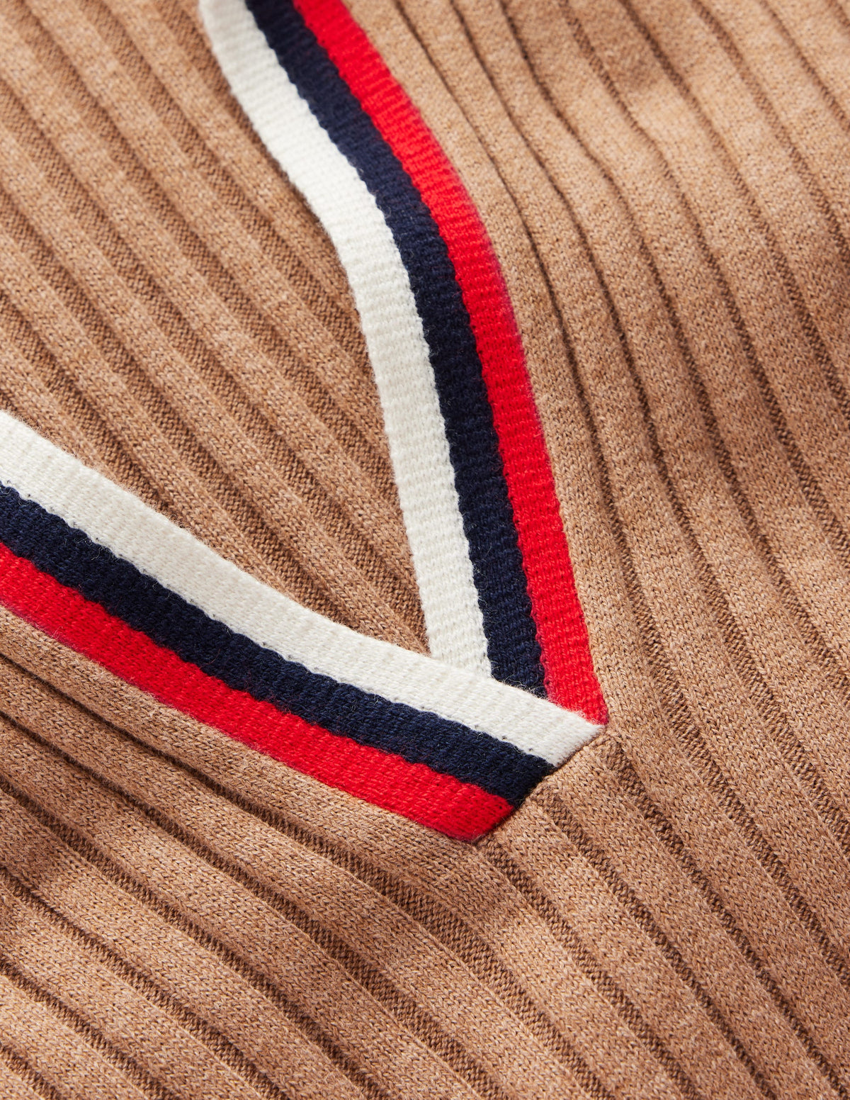 Ribbed Henley Knitted Dress-Camel Melange-8