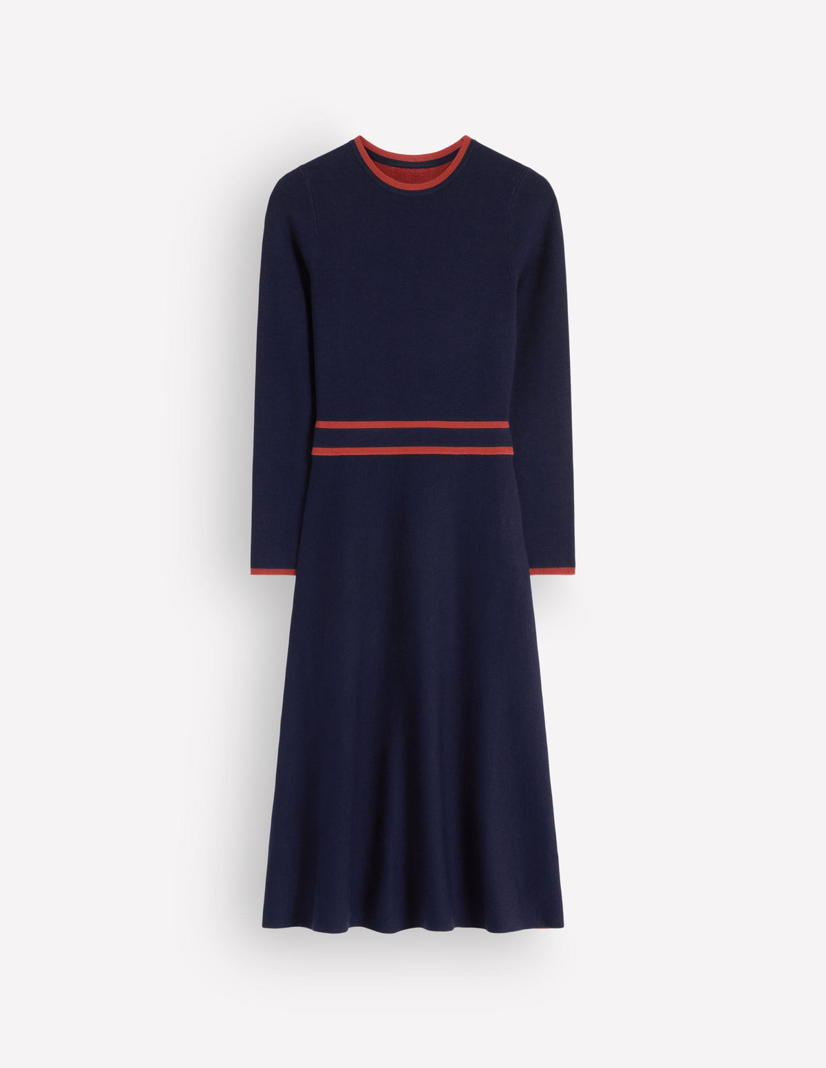 Contrast Tipped Knitted Dress-Navy-6