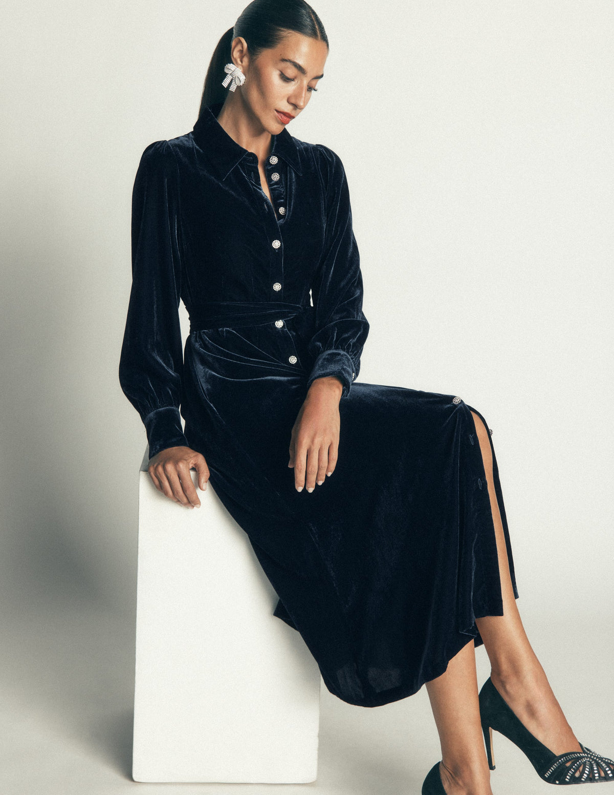 Maeve Velvet Shirt Dress-Teal Ocean-6