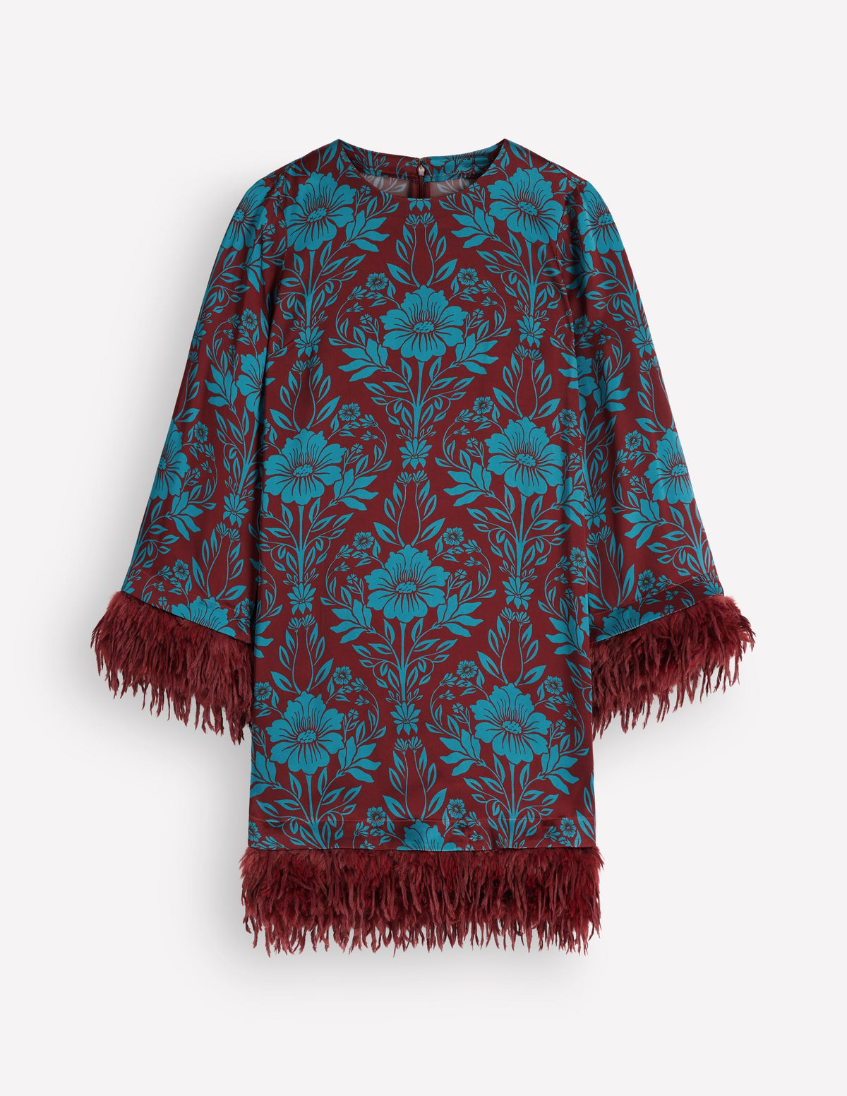 Faux Feather Satin Dress-Crystal Teal Flourishing Sprig - Image 8
