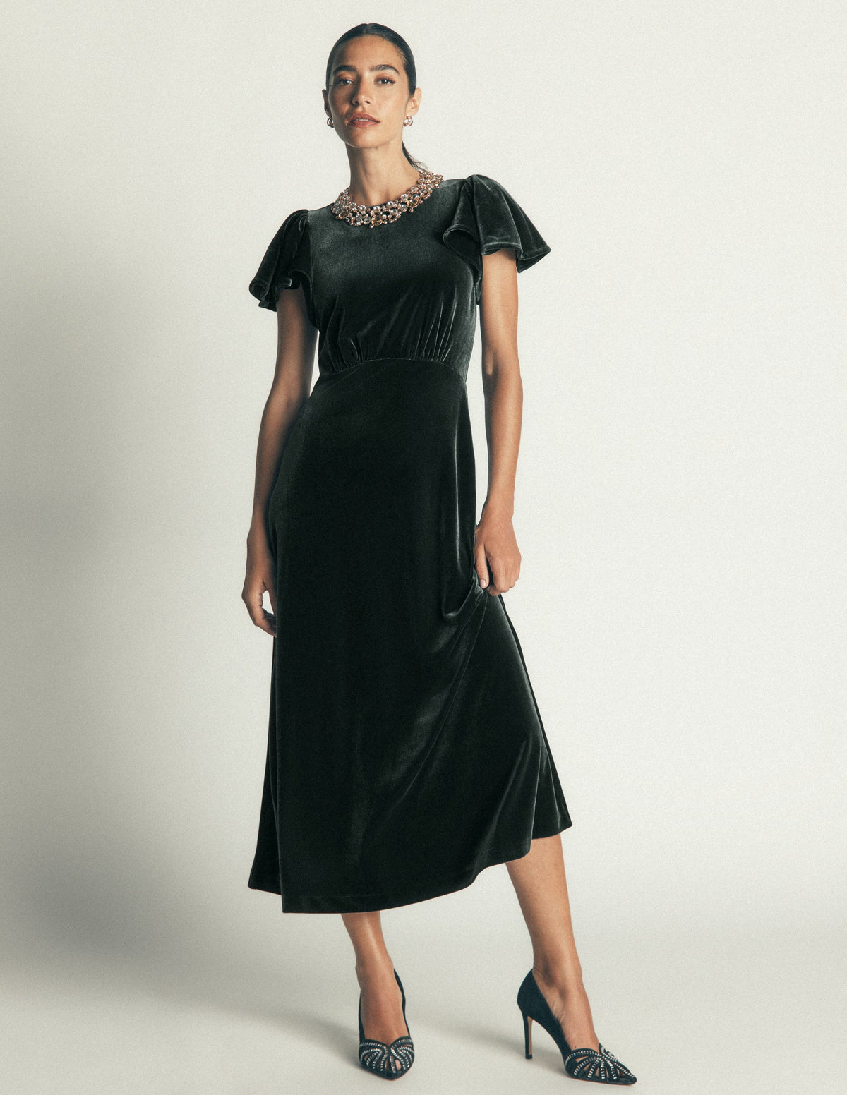 Draped Sleeve Velvet Dress-Scarab-2