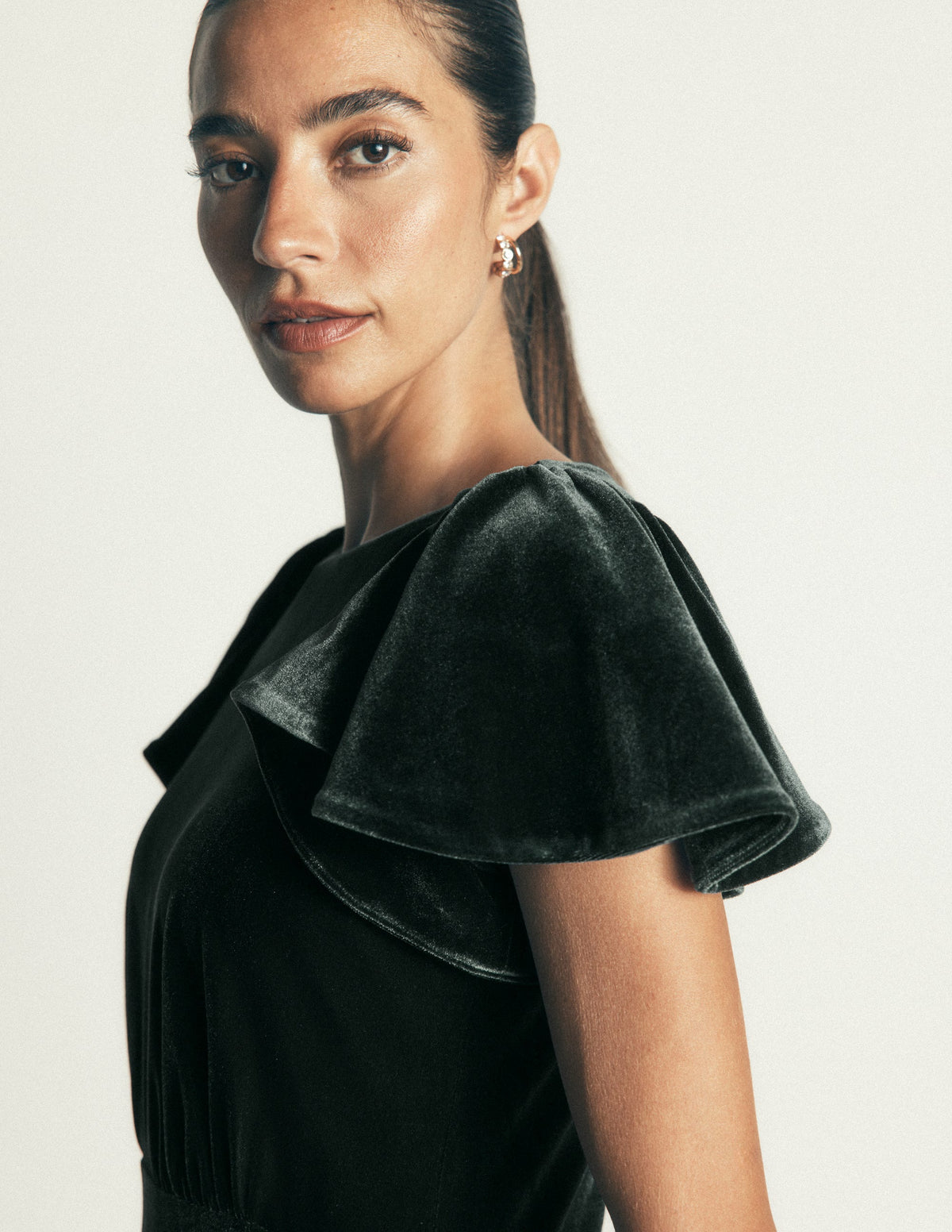 Draped Sleeve Velvet Dress-Scarab - Image 3