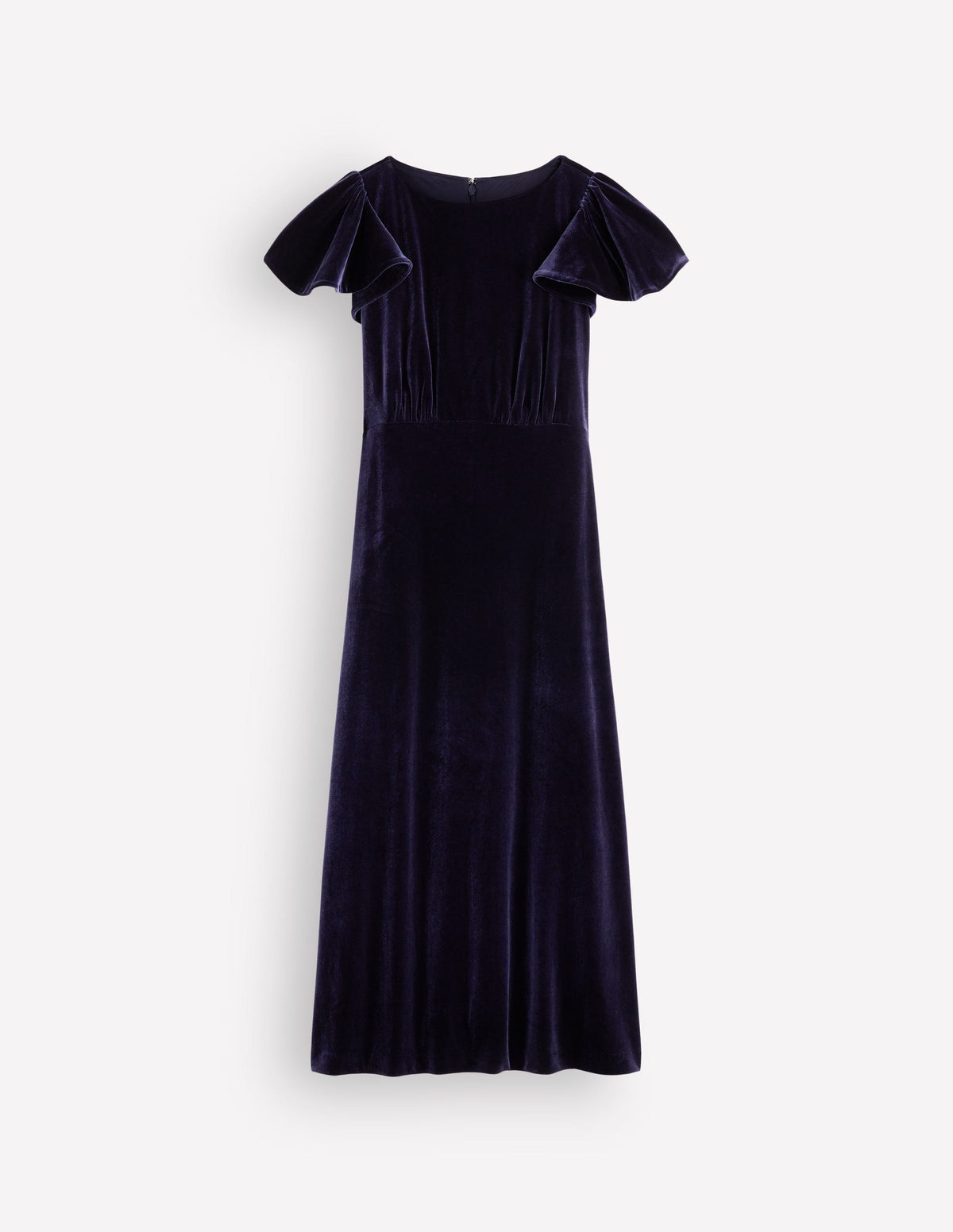 Draped Sleeve Velvet Dress-Navy-5