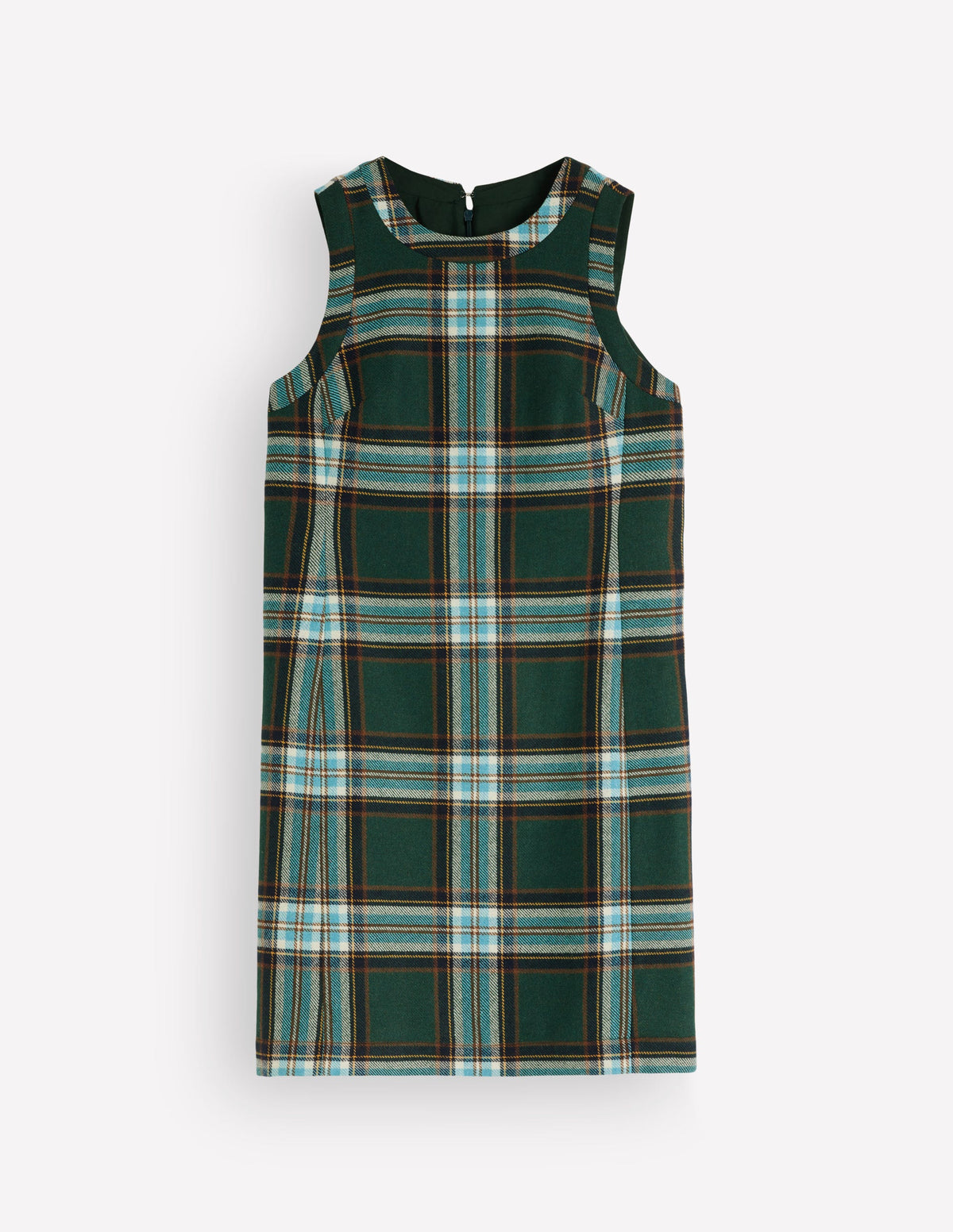 Lou Wool Check Shift Dress-Green, Navy and Teal Check - Image 7
