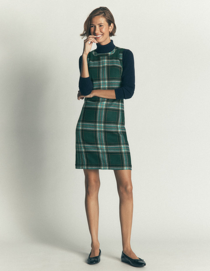 Lou Wool Check Shift Dress-Green, Navy and Teal Check
