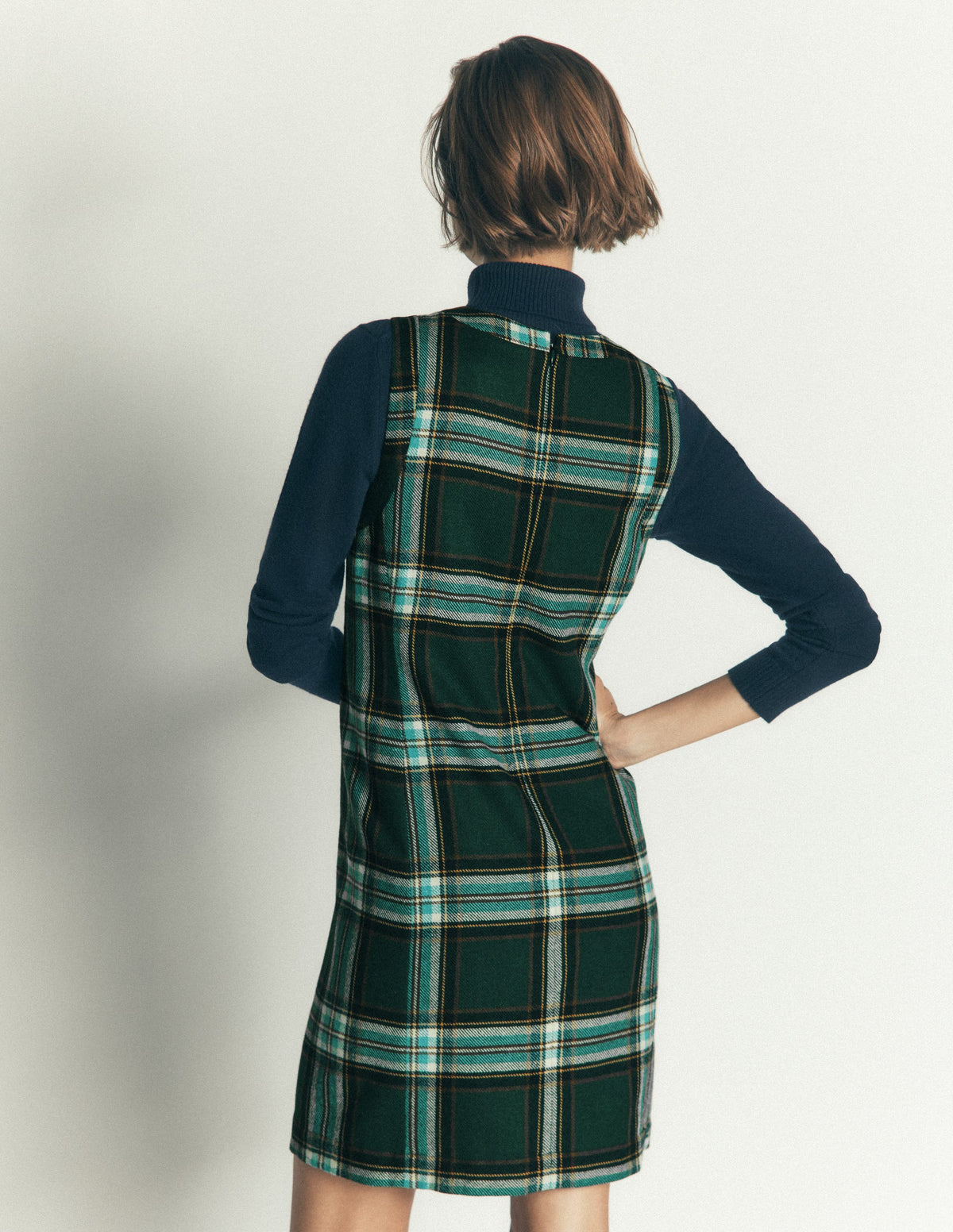 Lou Wool Check Shift Dress-Green, Navy and Teal Check-4