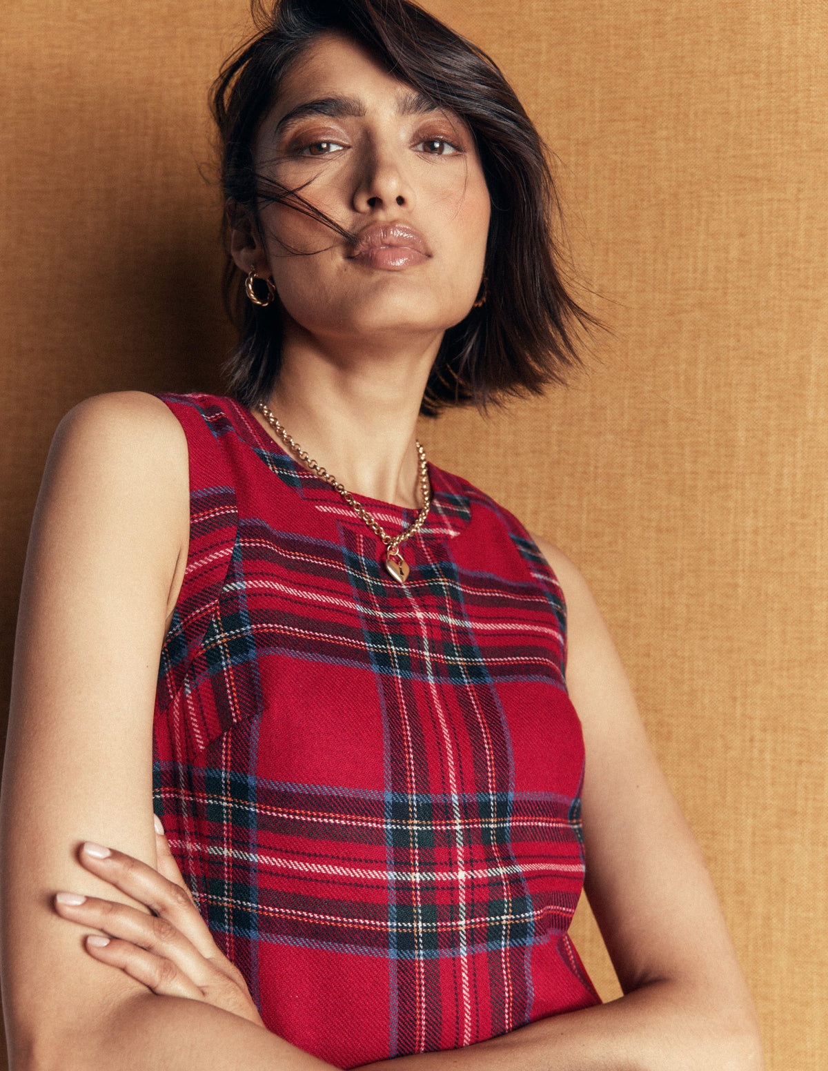 Lou Wool Check Shift Dress-Red, Blue and Green Check-4