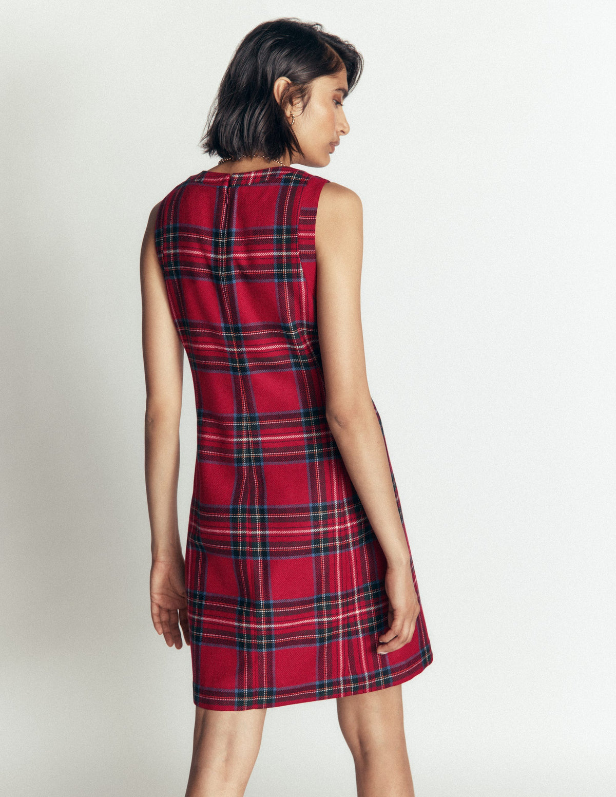 Lou Wool Check Shift Dress-Red, Blue and Green Check-5