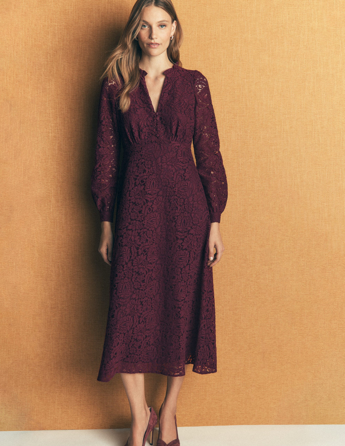 Cassie Lace Tea Dress-Dark Cherry - Image 1
