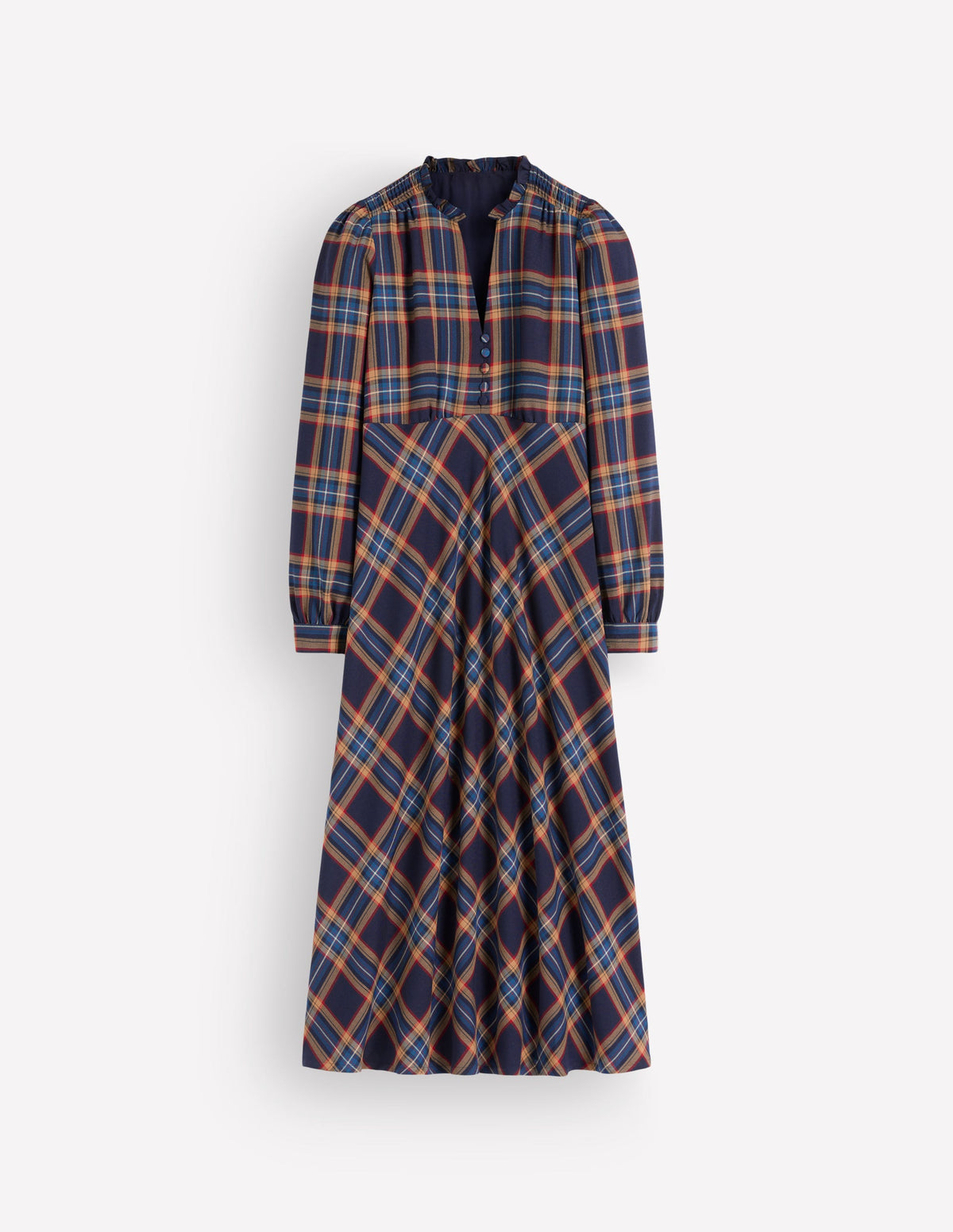 Cassie Checked Tea Dress-Navy and Camel Check - Image 5