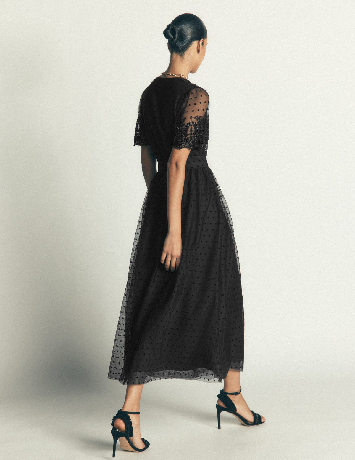Embroidered Tulle Maxi Dress-Black-4