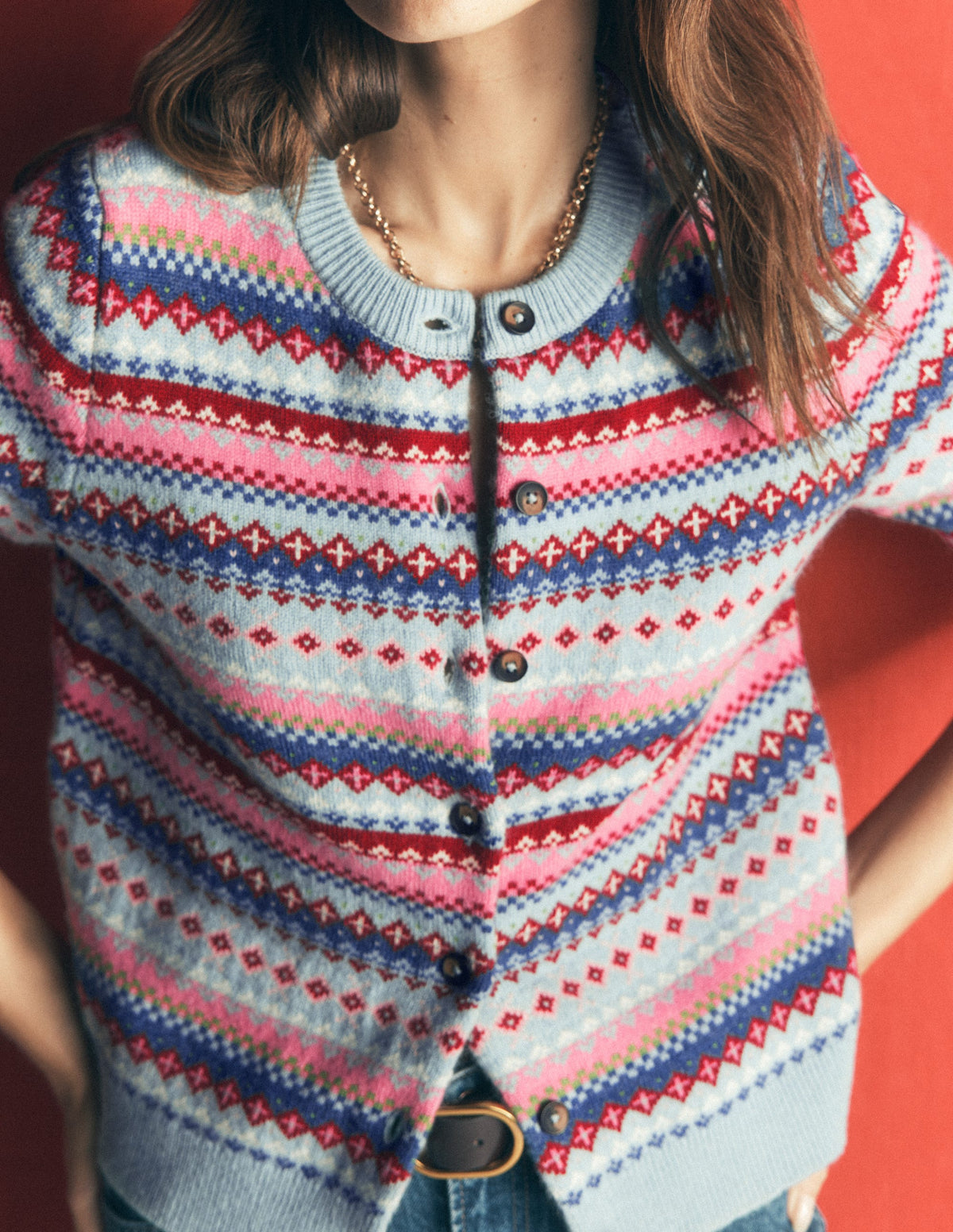 Edie Fair Isle Cardigan-Blue all over fair isle-3