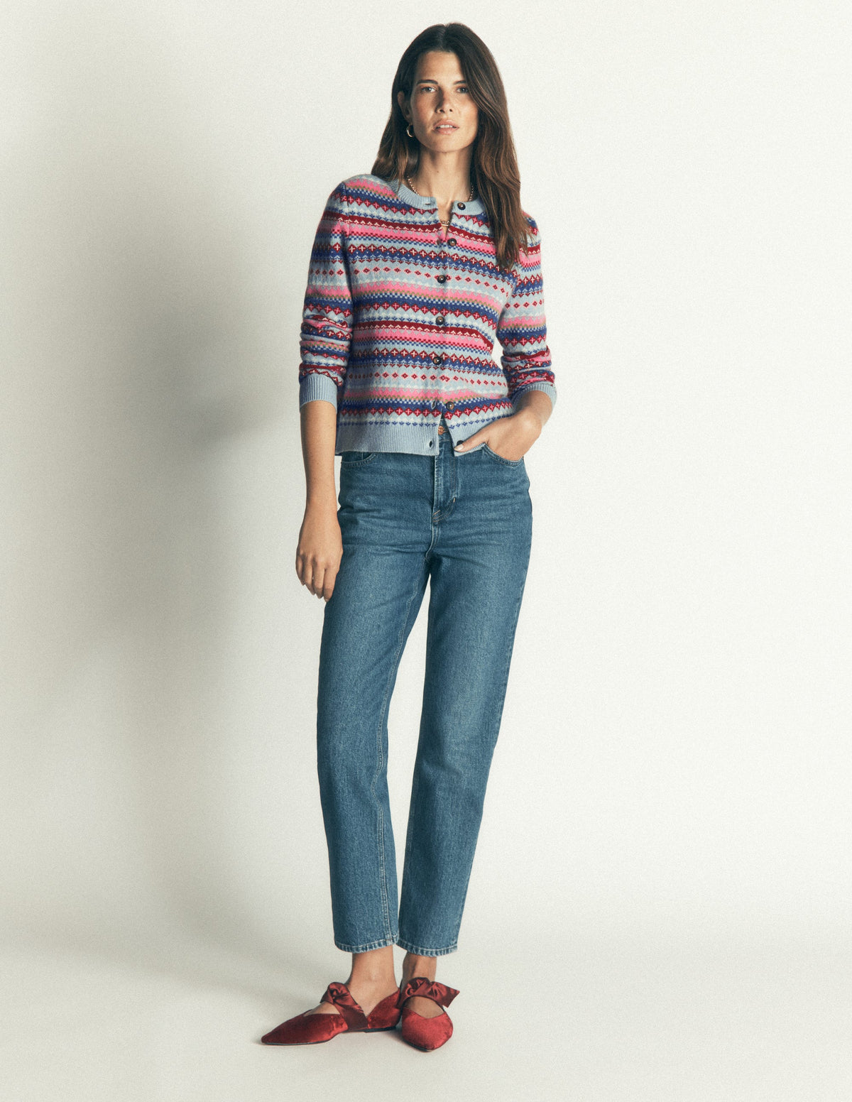 Edie Fair Isle Cardigan-Blue all over fair isle - Image 4