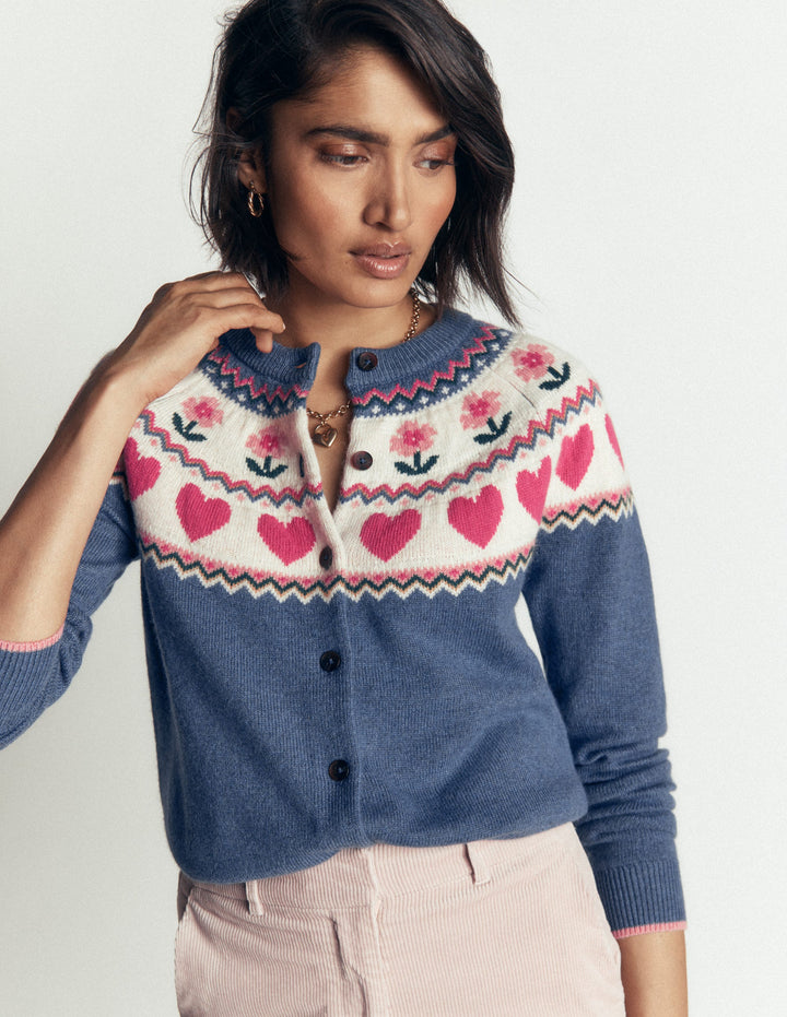 Edie Fair Isle Cardigan-Blue fair isle