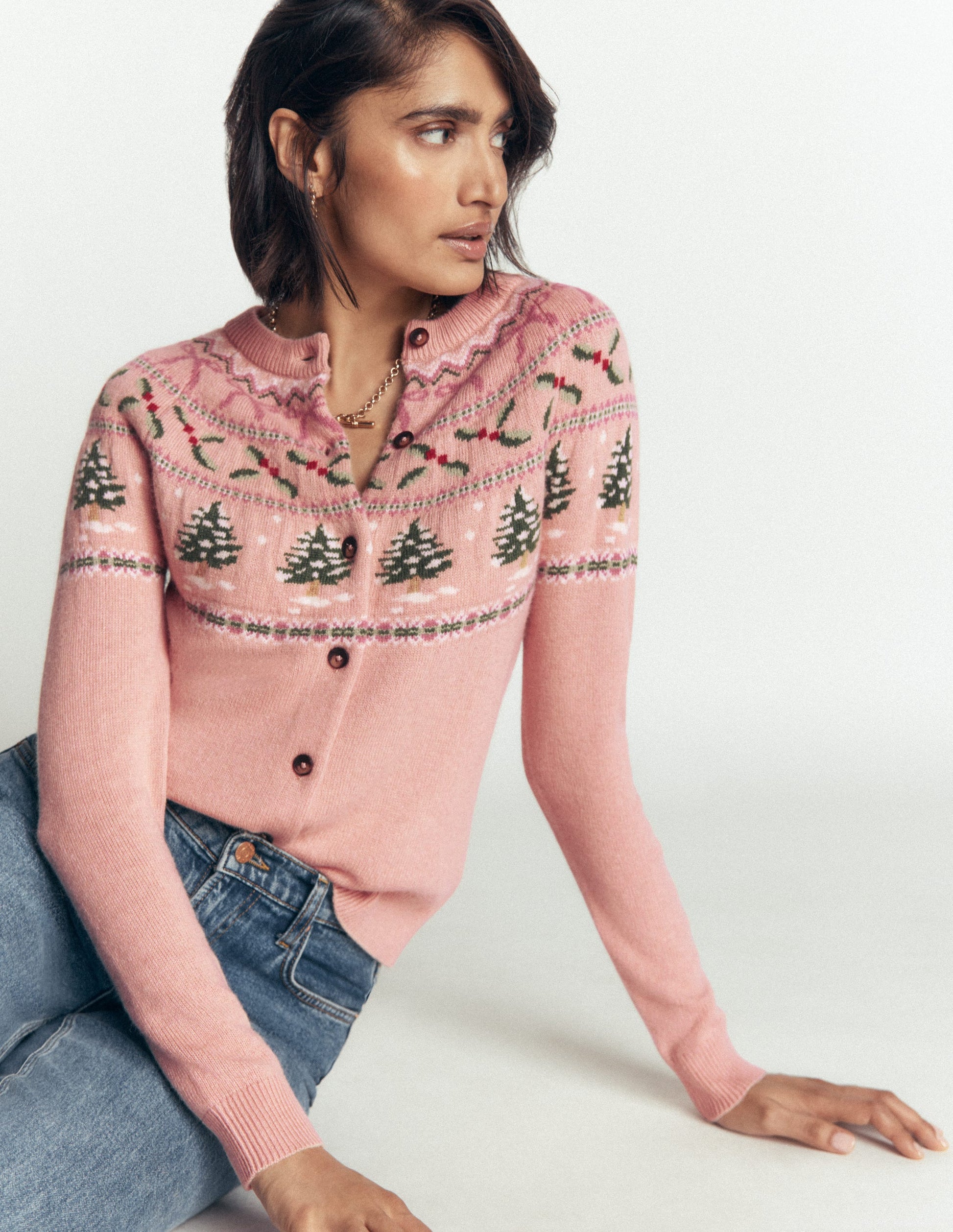 Edie Fair Isle Cardigan-Pink fair isle-1