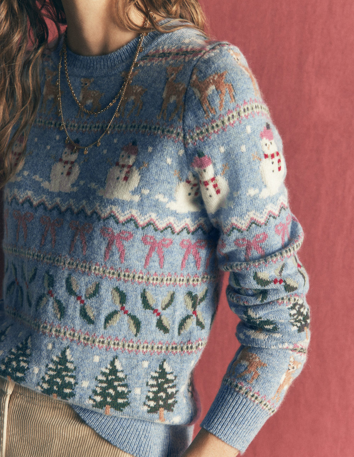 Edie Fair Isle Jumper-Blue snowman fair isle - Image 2