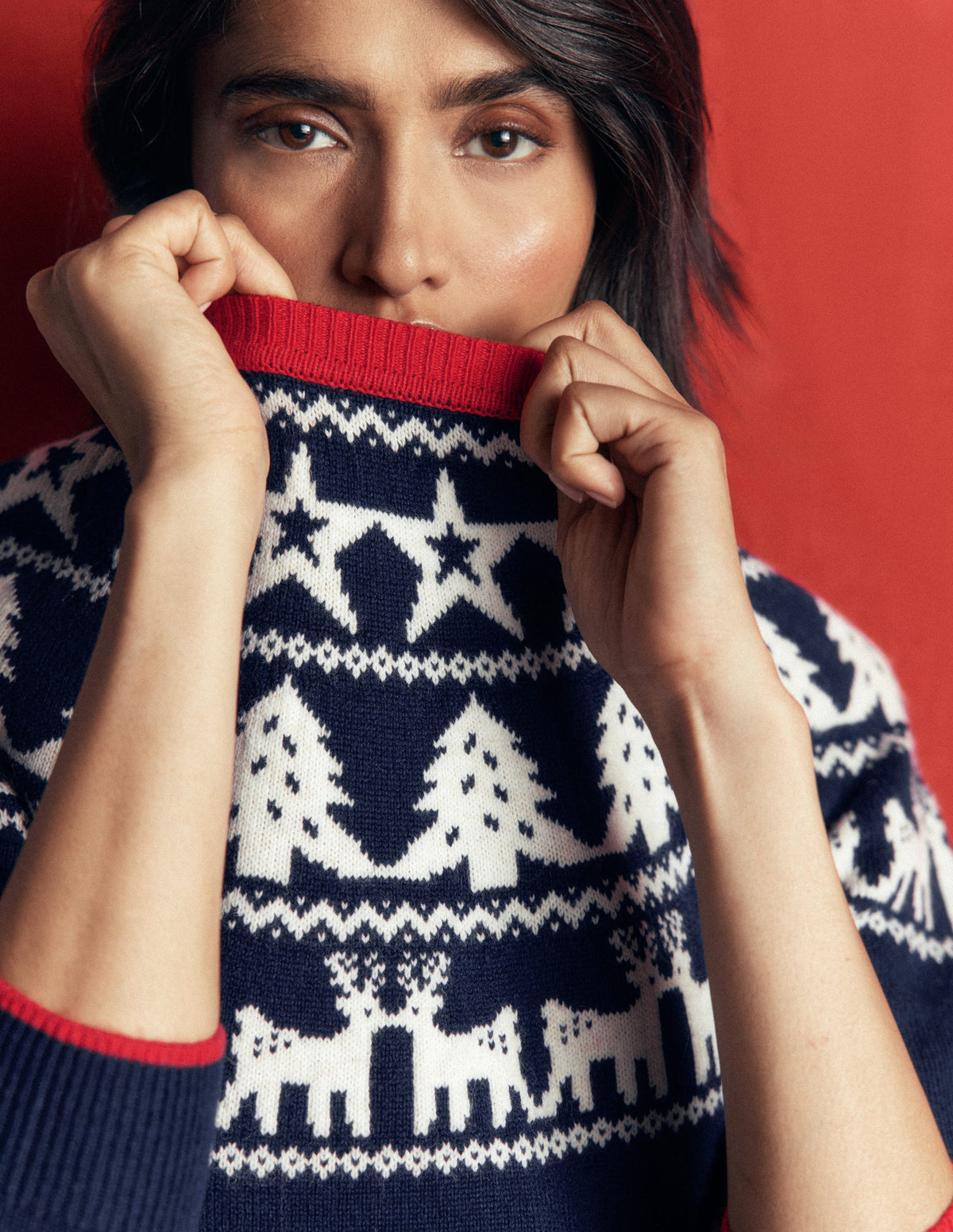 Edie Fair Isle Jumper-Navy reindeer-2
