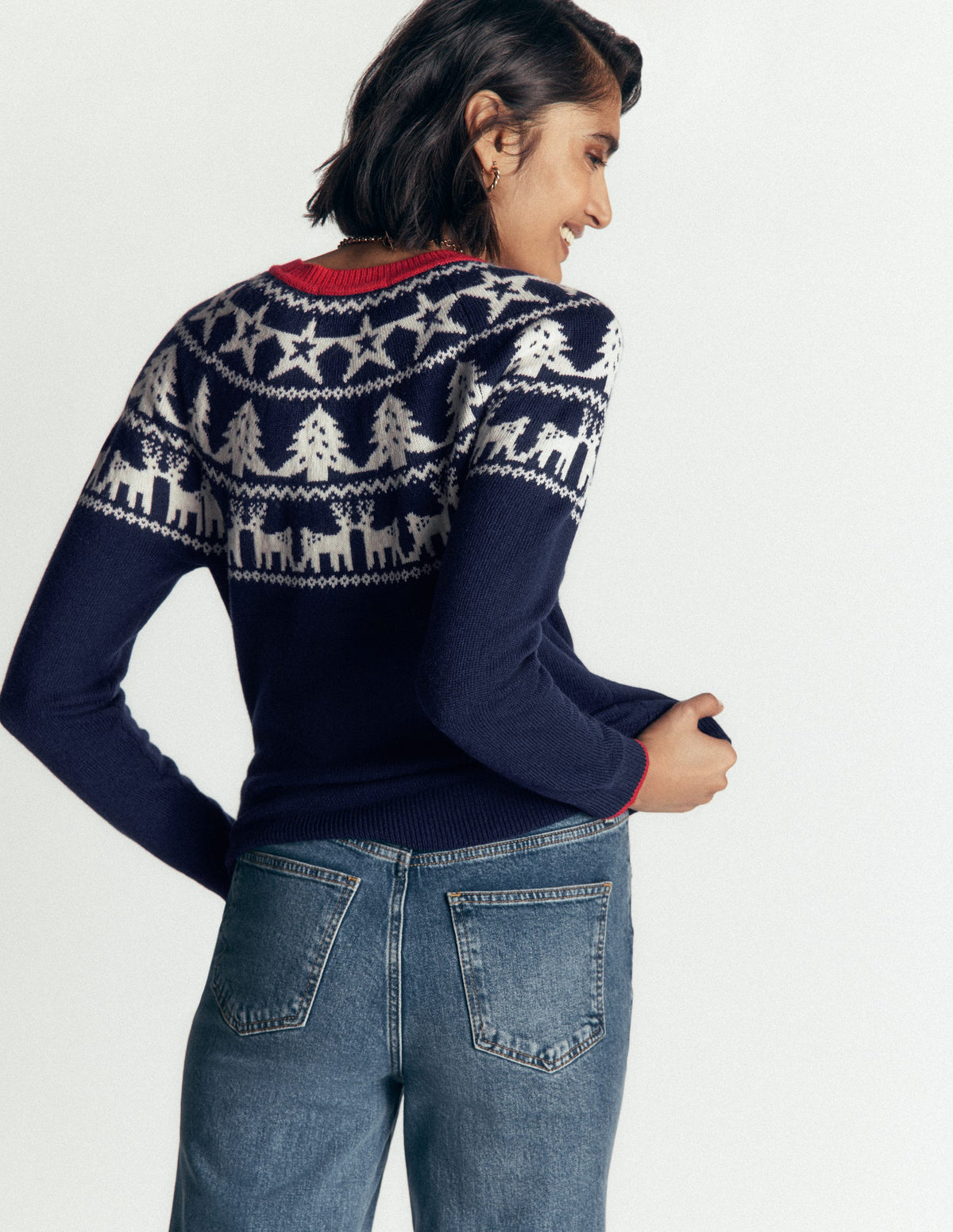 Edie Fair Isle Jumper-Navy reindeer - Image 3