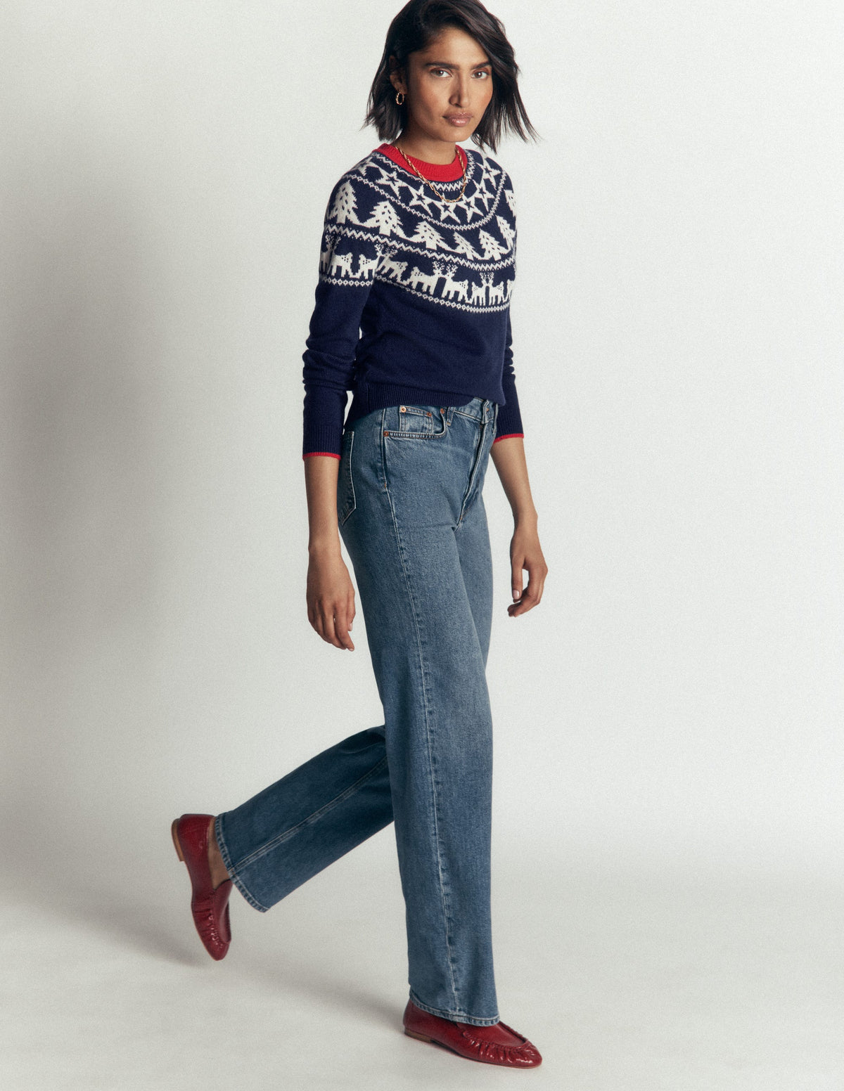 Edie Fair Isle Jumper-Navy reindeer - Image 4