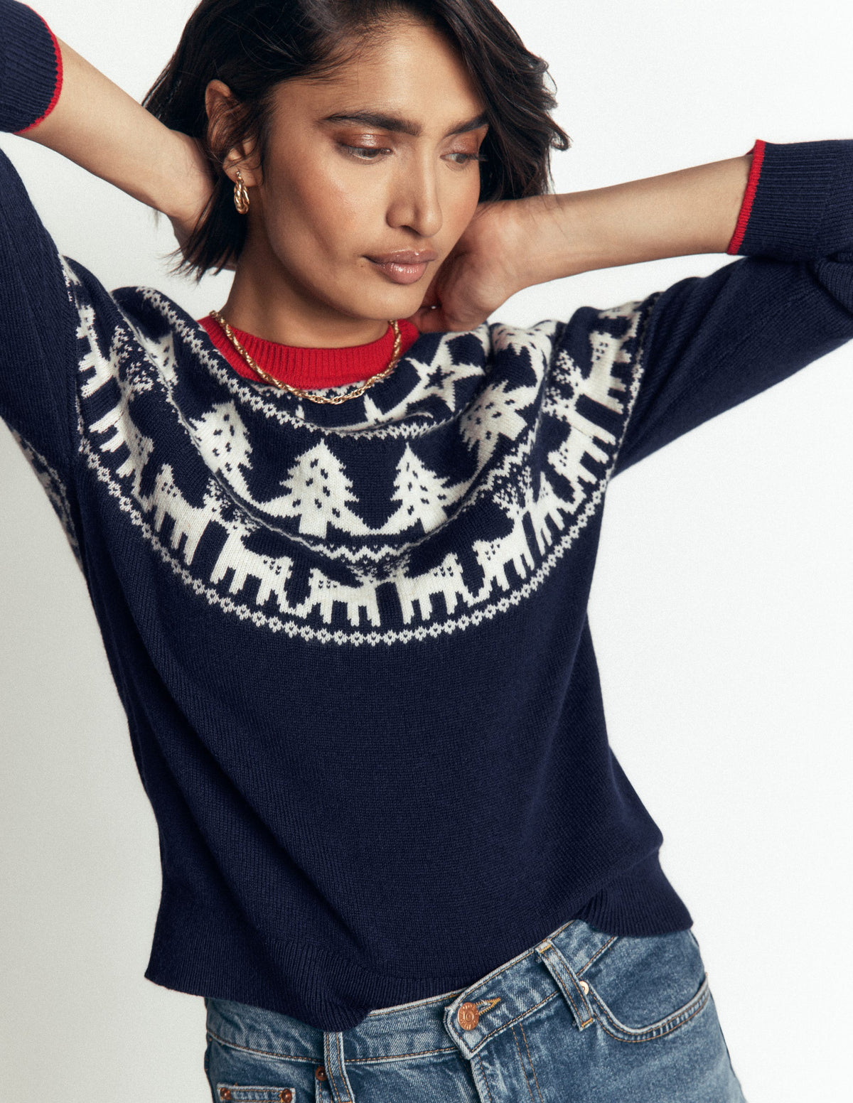 Edie Fair Isle Jumper-Navy reindeer - Image 5