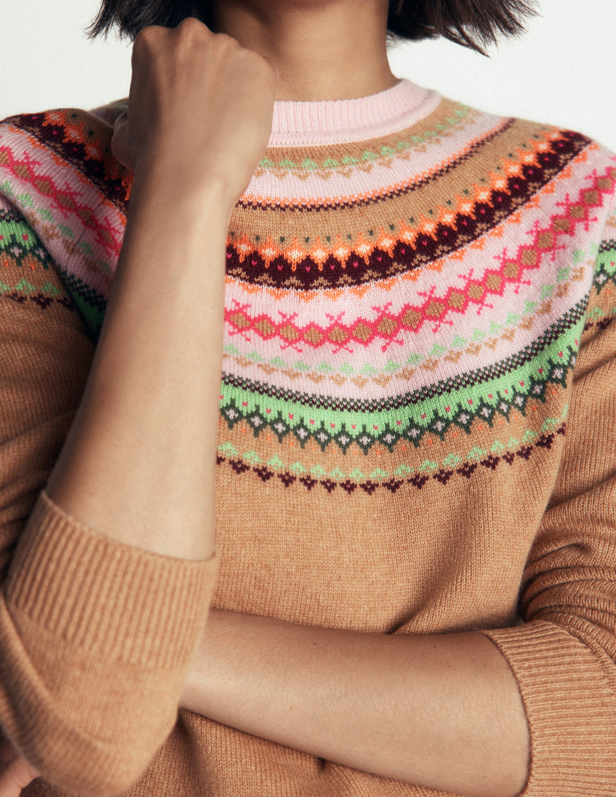 Edie Fair Isle Jumper-Camel fair isle - Image 2