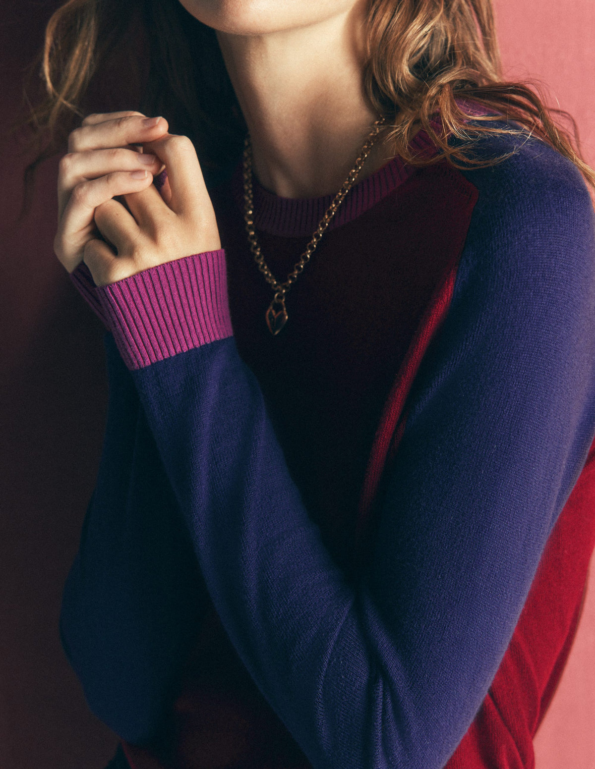 Meg Raglan Sleeve Jumper-Merlot, Colour Block-2