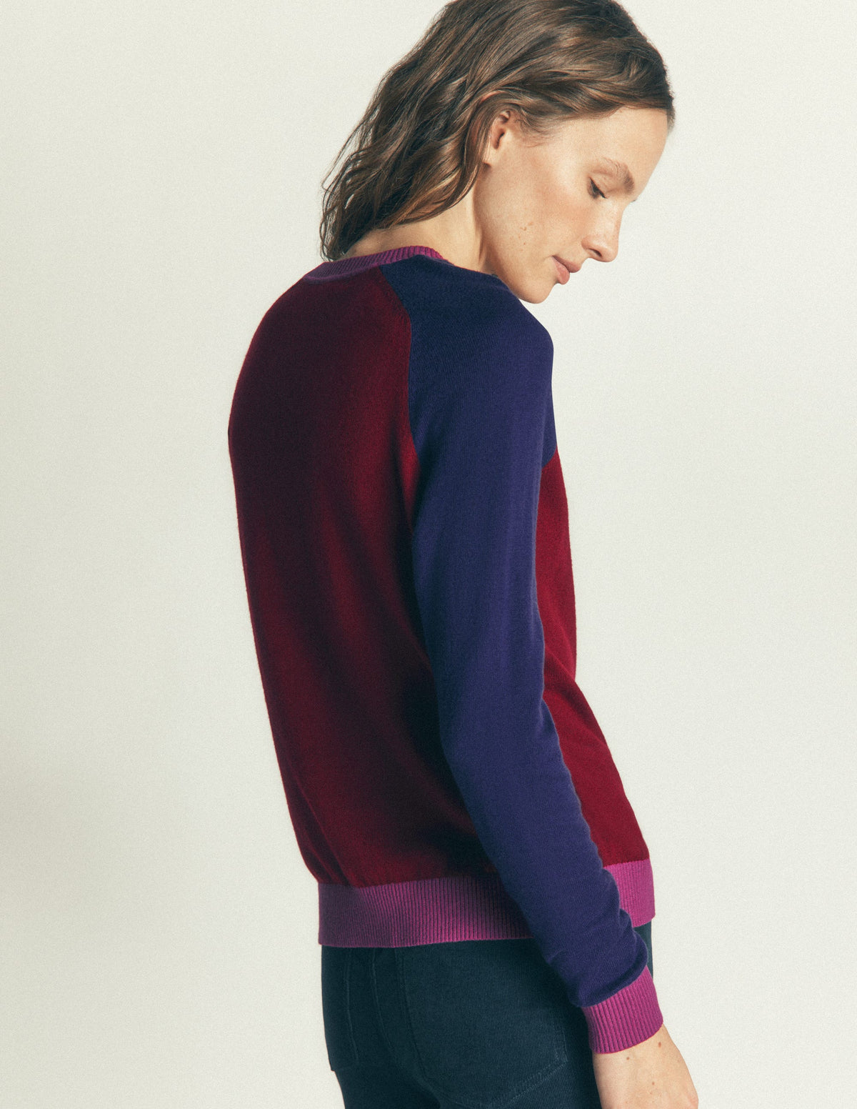 Meg Raglan Sleeve Jumper-Merlot, Colour Block-3