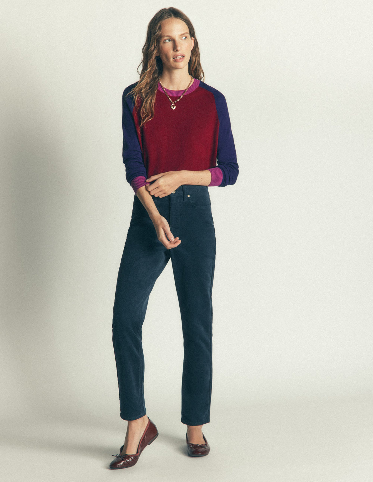 Meg Raglan Sleeve Jumper-Merlot, Colour Block - Image 4