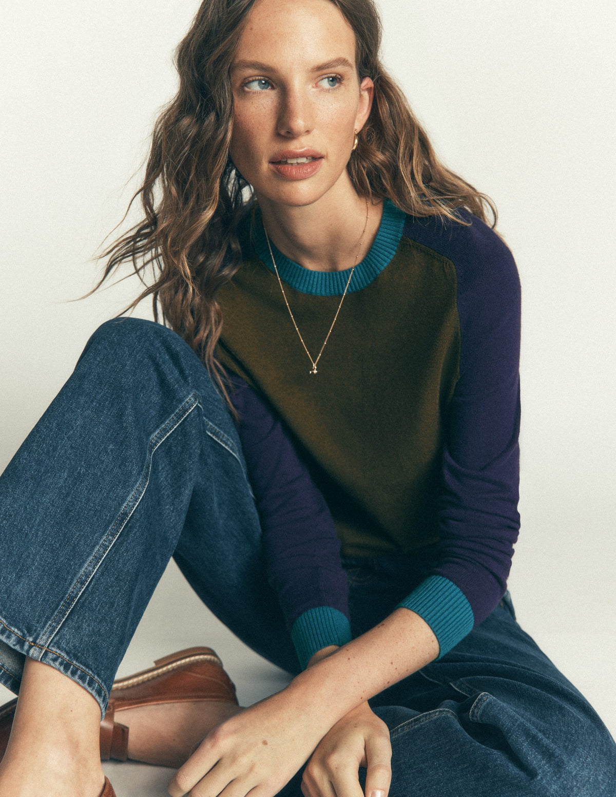 Meg Raglan Sleeve Jumper-Forest Glade, Colour Block-1
