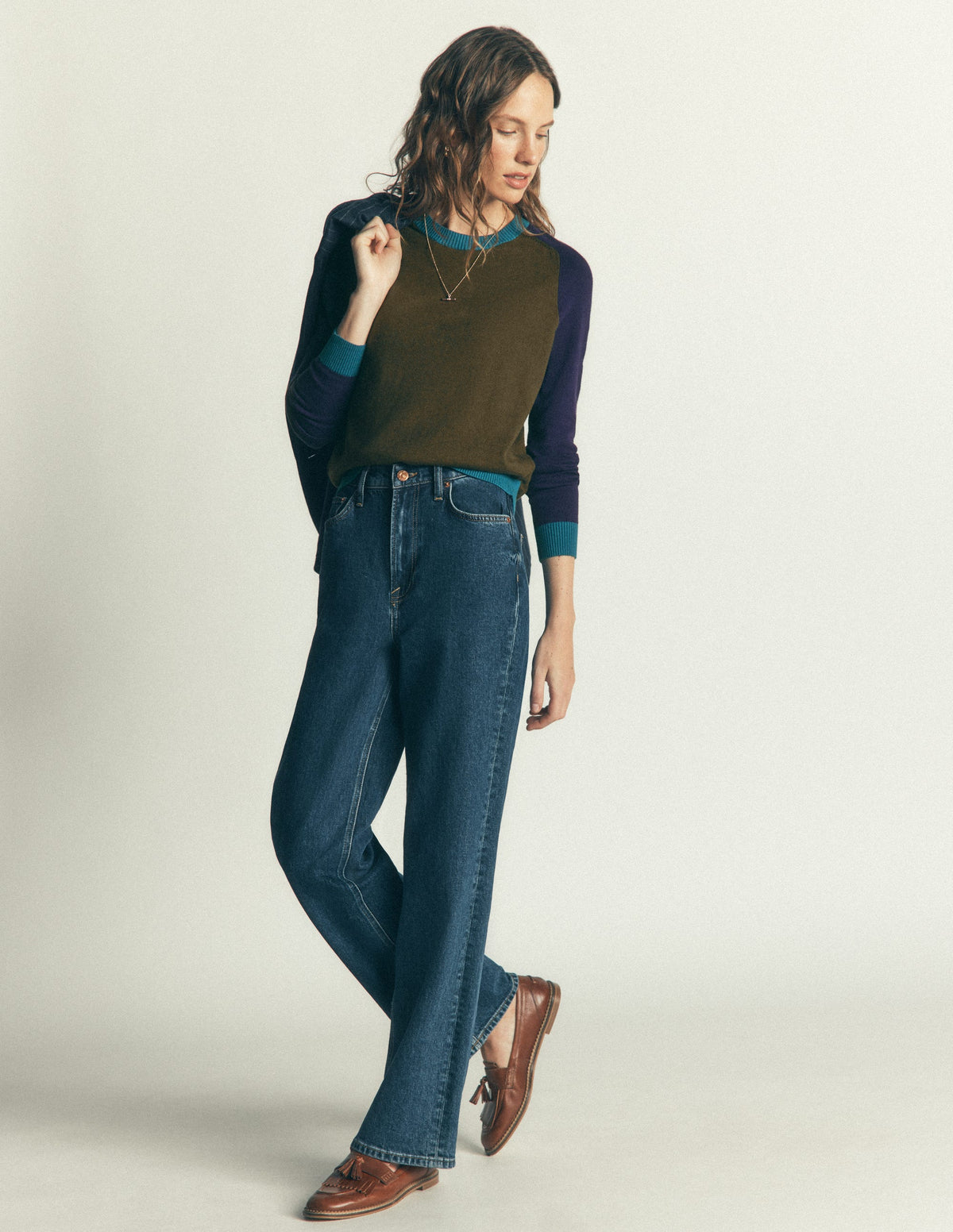 Meg Raglan Sleeve Jumper-Forest Glade, Colour Block - Image 4