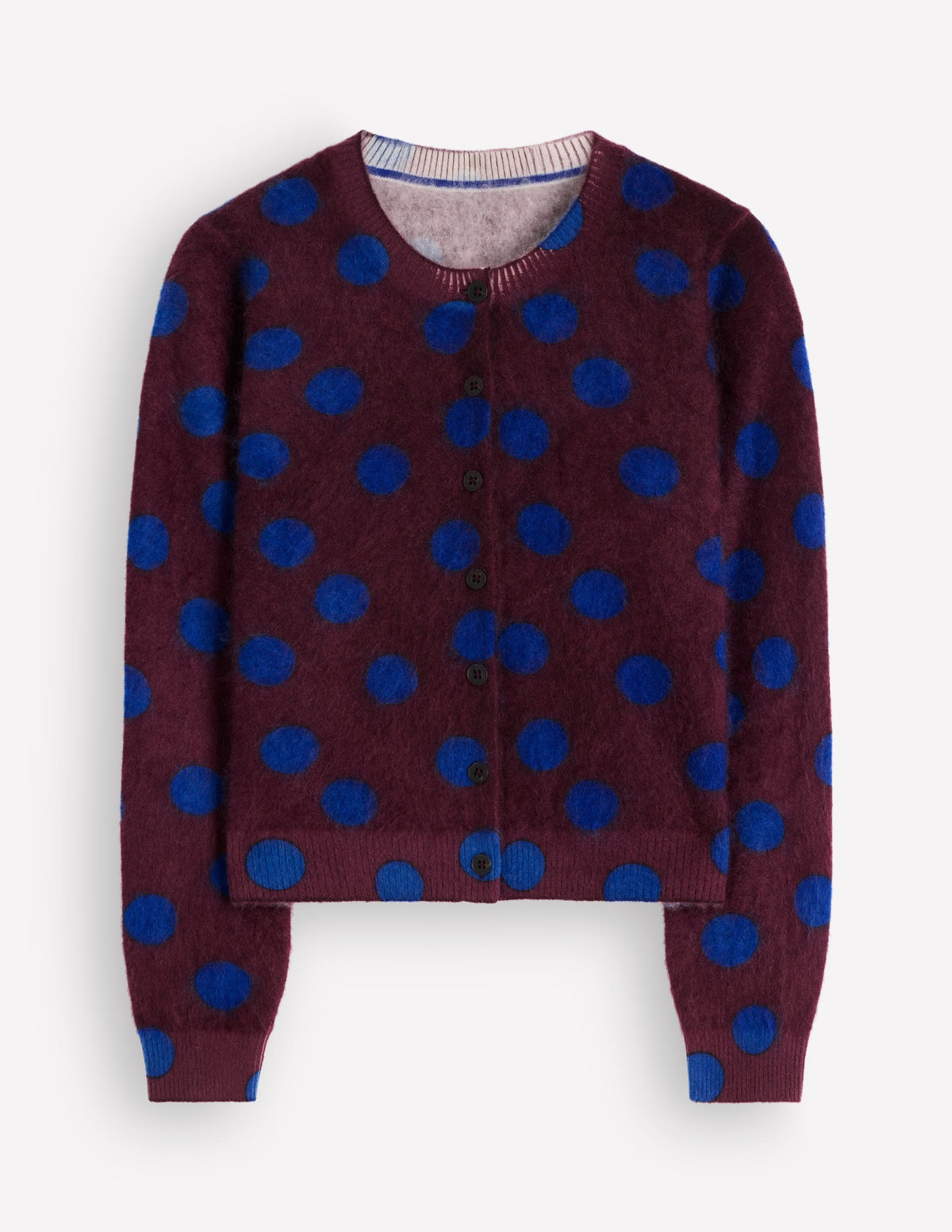 Kat Brushed Cashmere Cardigan-Dark Cherry Spot - Image 5