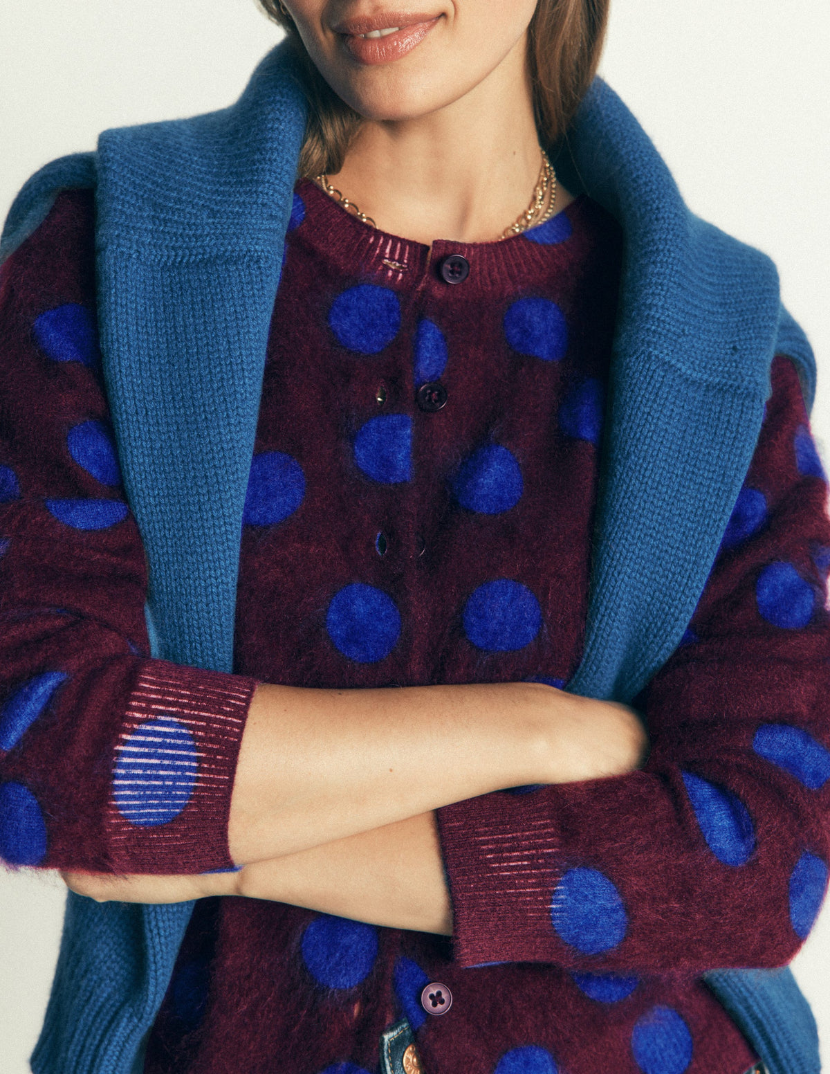Kat Brushed Cashmere Cardigan-Dark Cherry Spot - Image 2