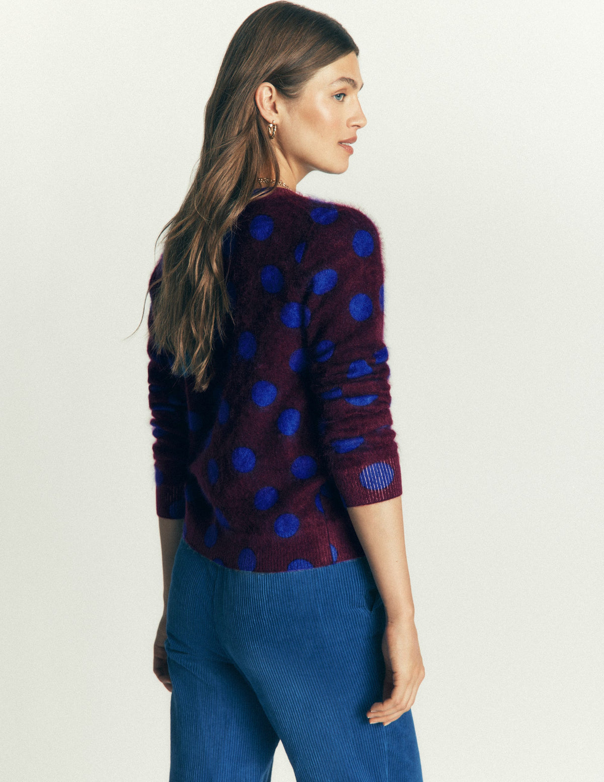 Kat Brushed Cashmere Cardigan-Dark Cherry Spot - Image 3
