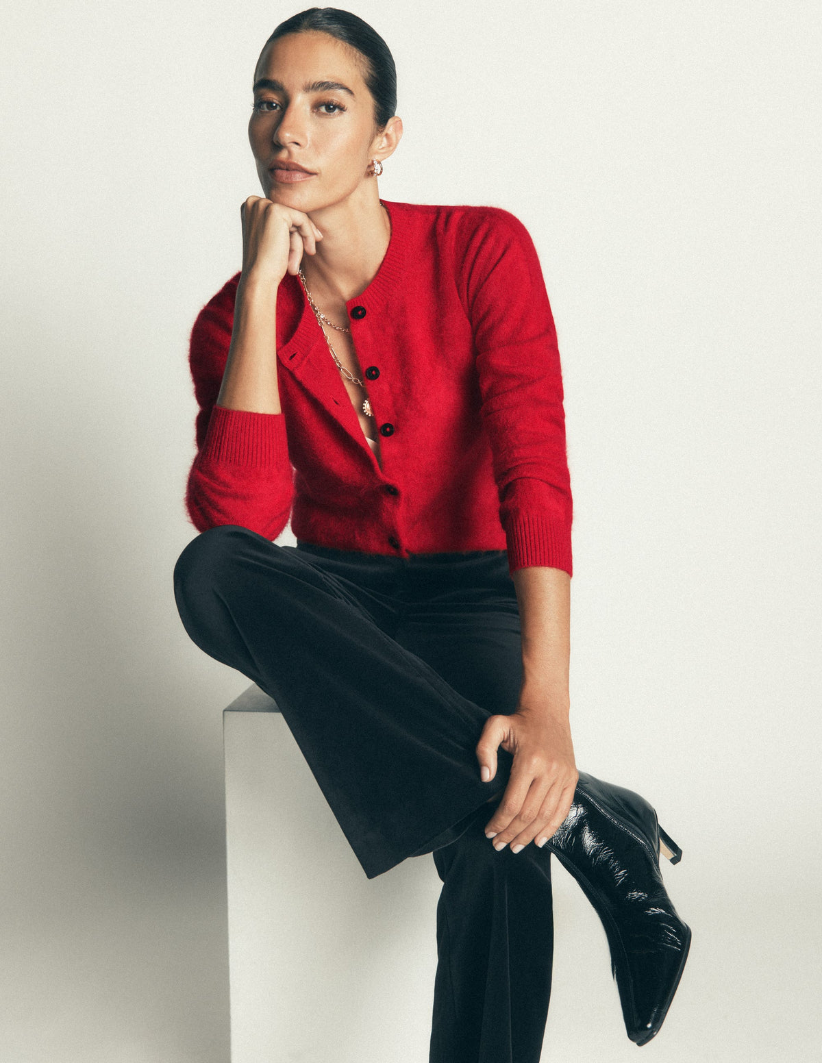 Kat Brushed Cashmere Cardigan-Poppy Red-1