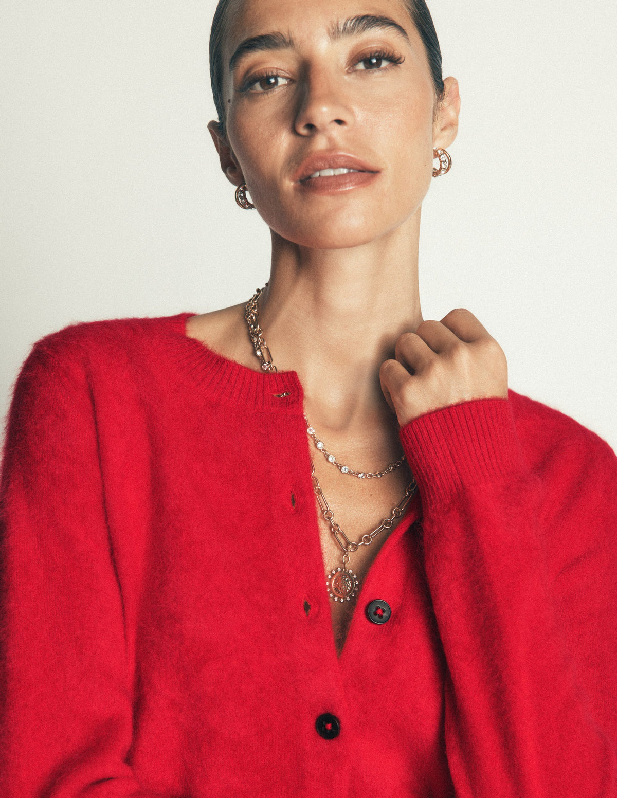 Kat Brushed Cashmere Cardigan-Poppy Red - Image 2