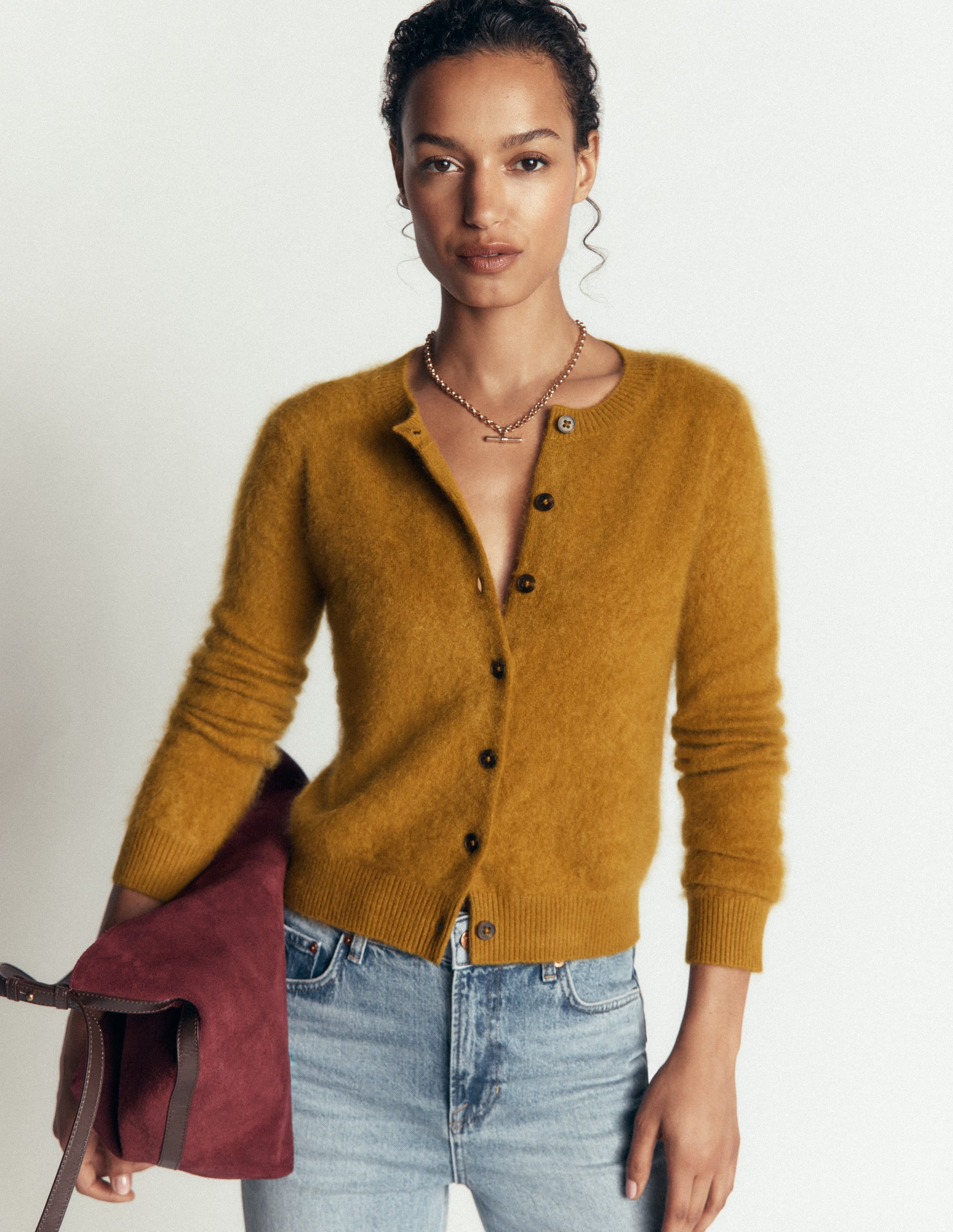 Kat Brushed Cashmere Cardigan-Toffee Brown - Image 1