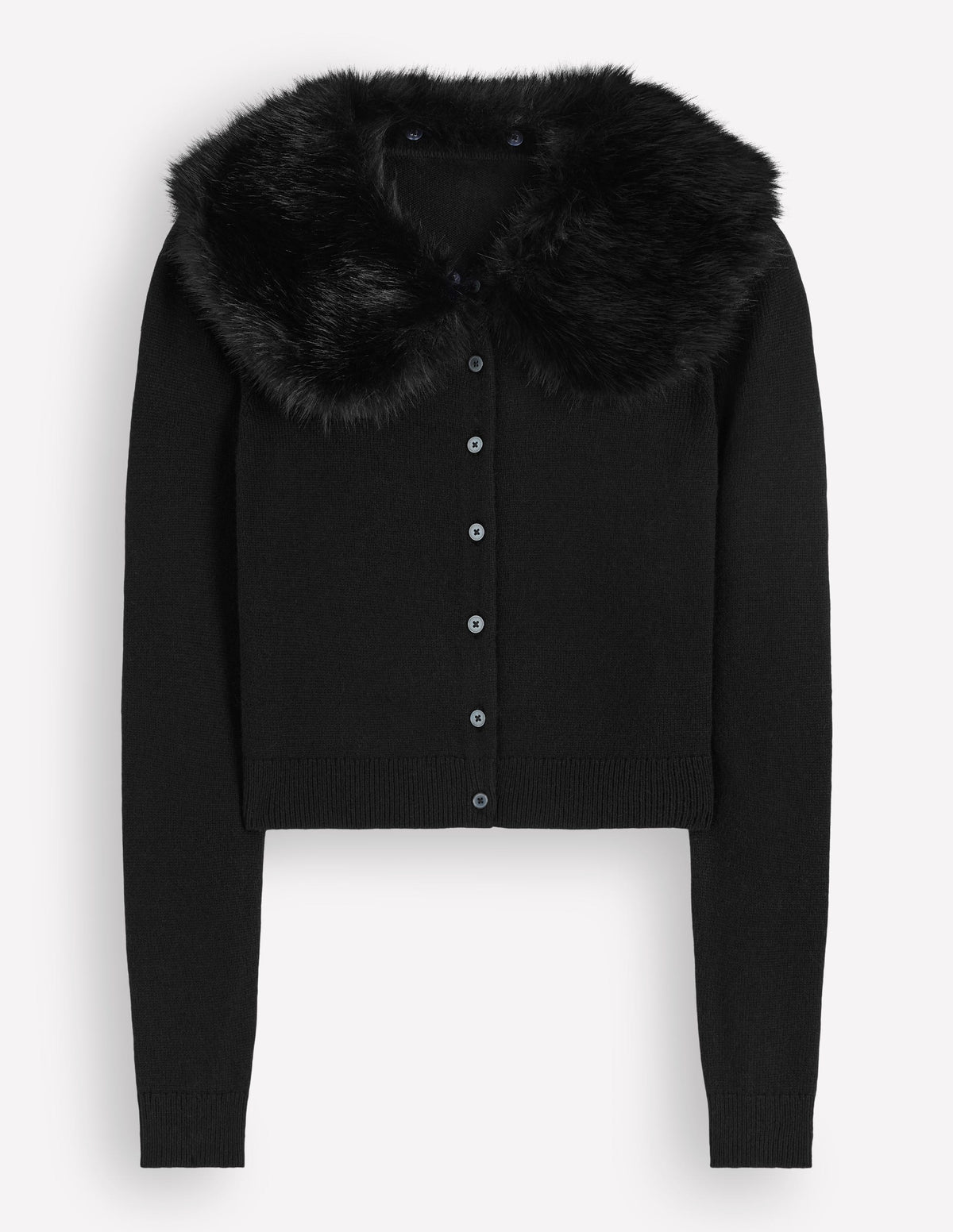 Fur Collar Cropped Cardigan-Black - Image 7