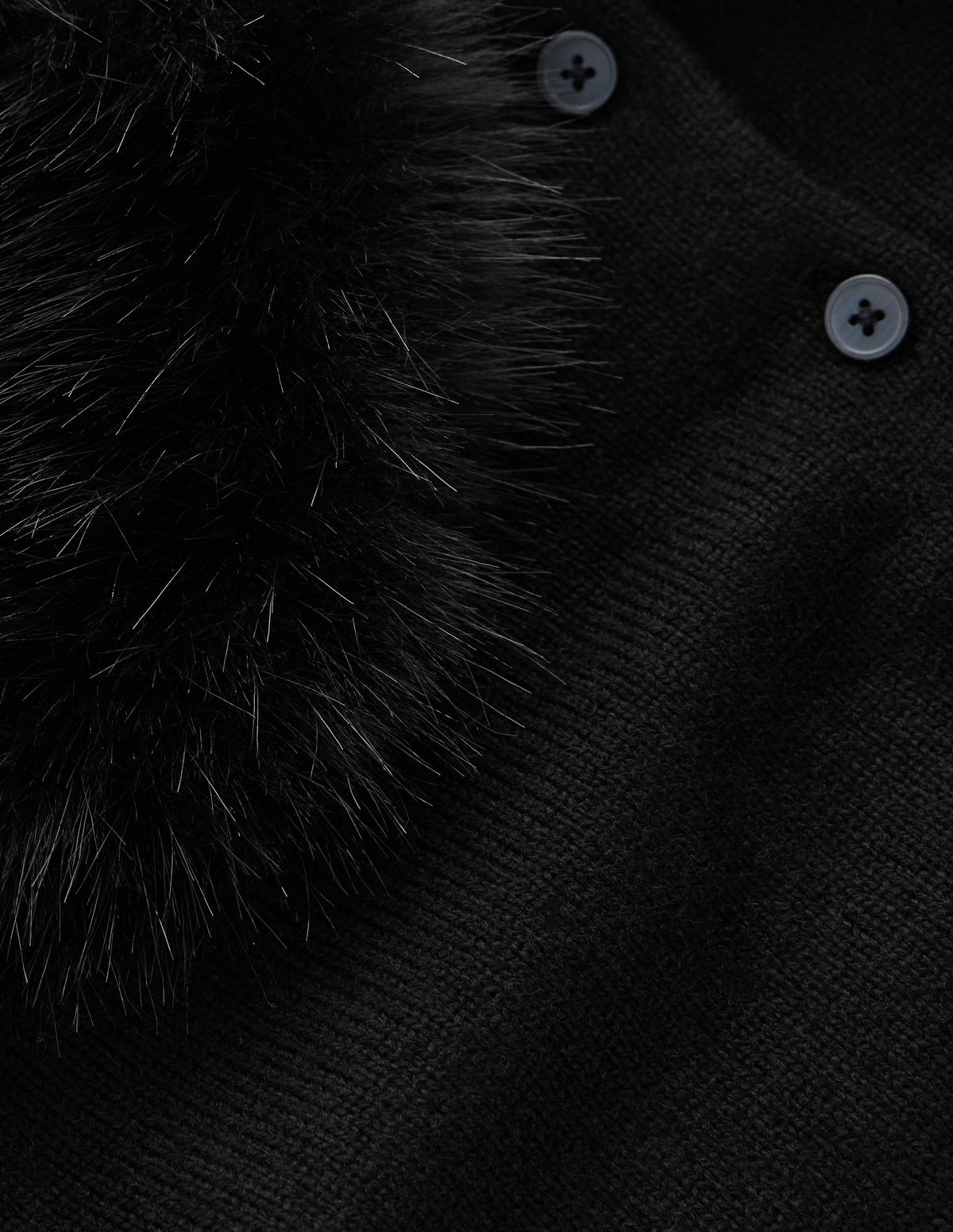 Fur Collar Cropped Cardigan-Black-8