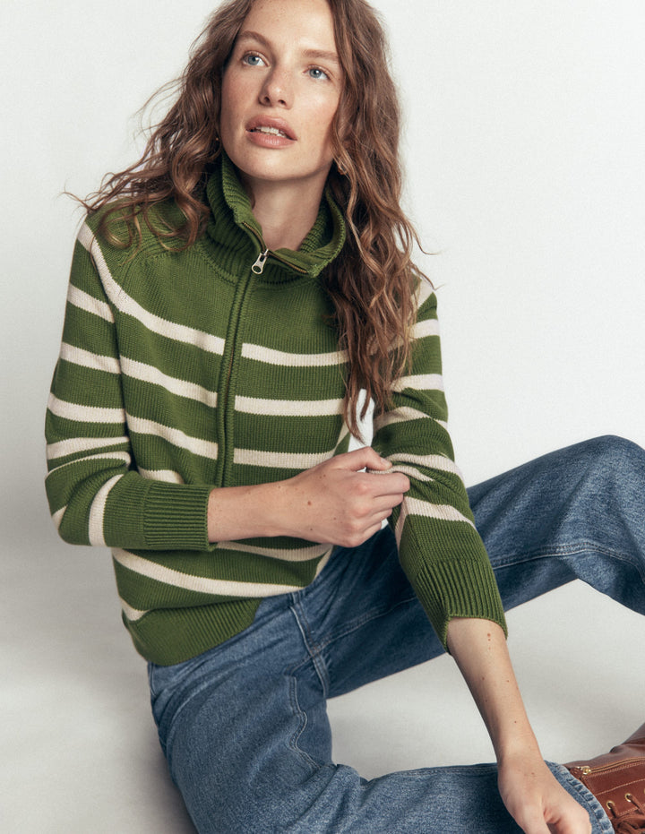 Lucy Half Zip Jumper-Green Stripe