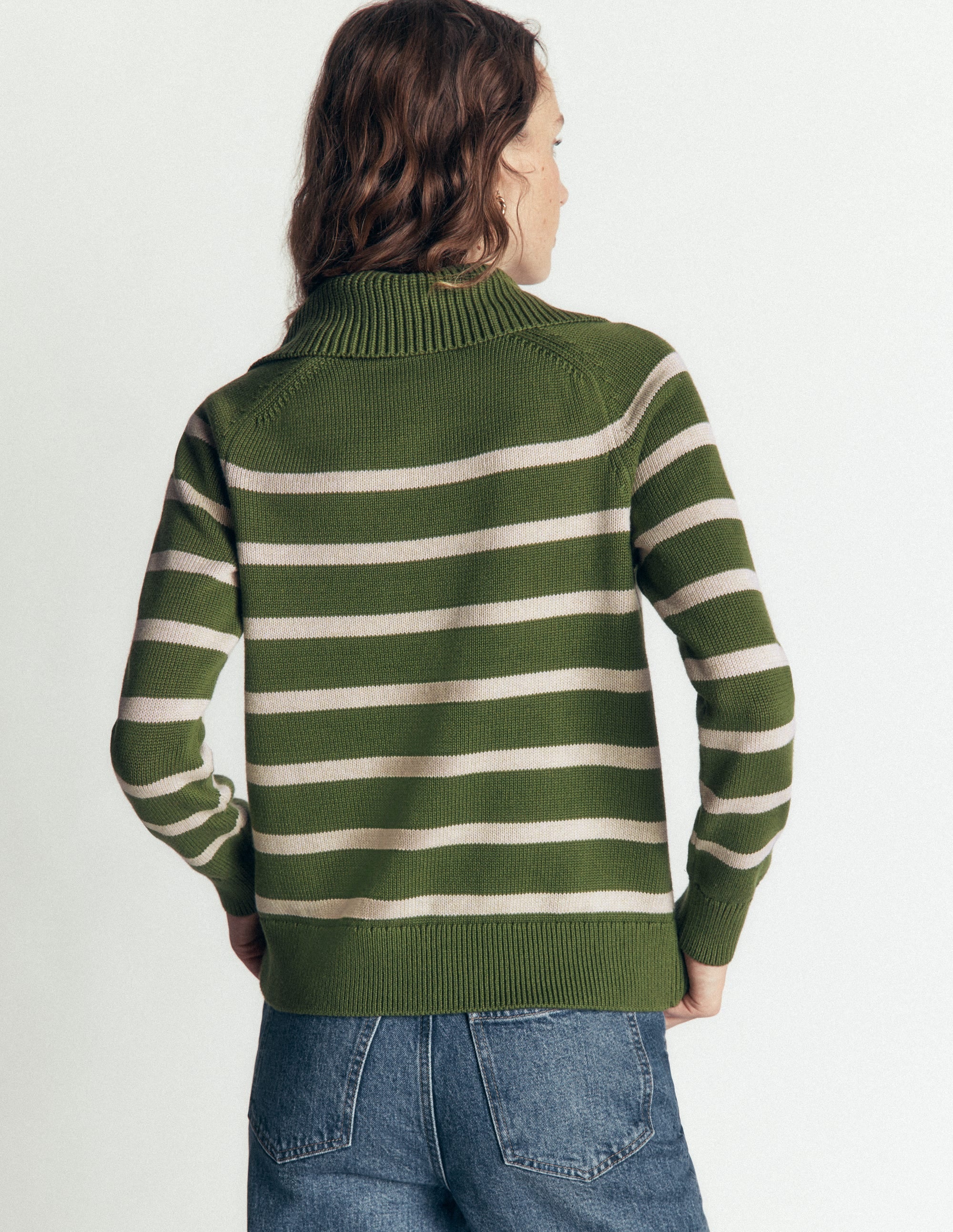 Lucy Half Zip Jumper-Green Stripe - Image 3