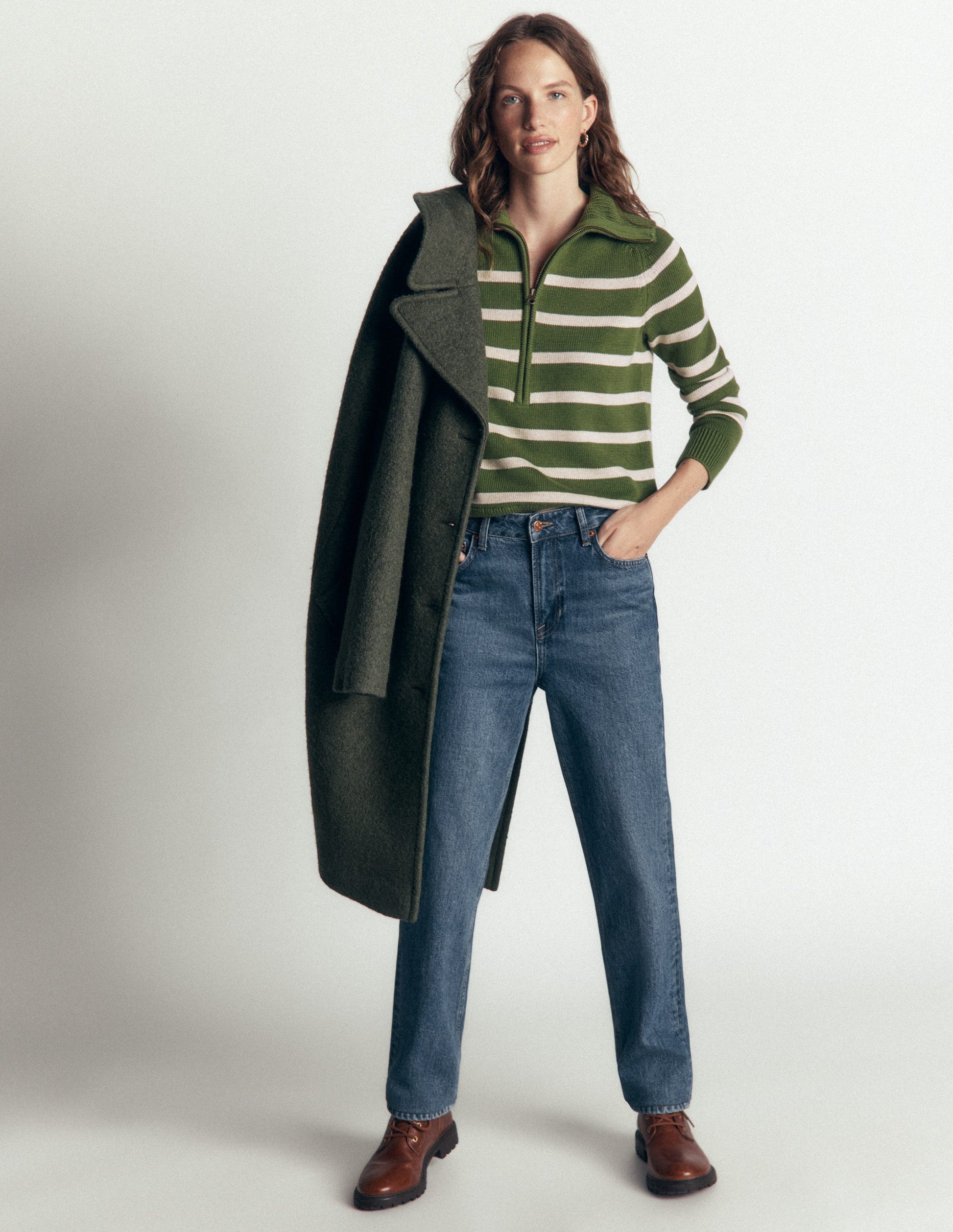 Lucy Half Zip Jumper-Green Stripe-4