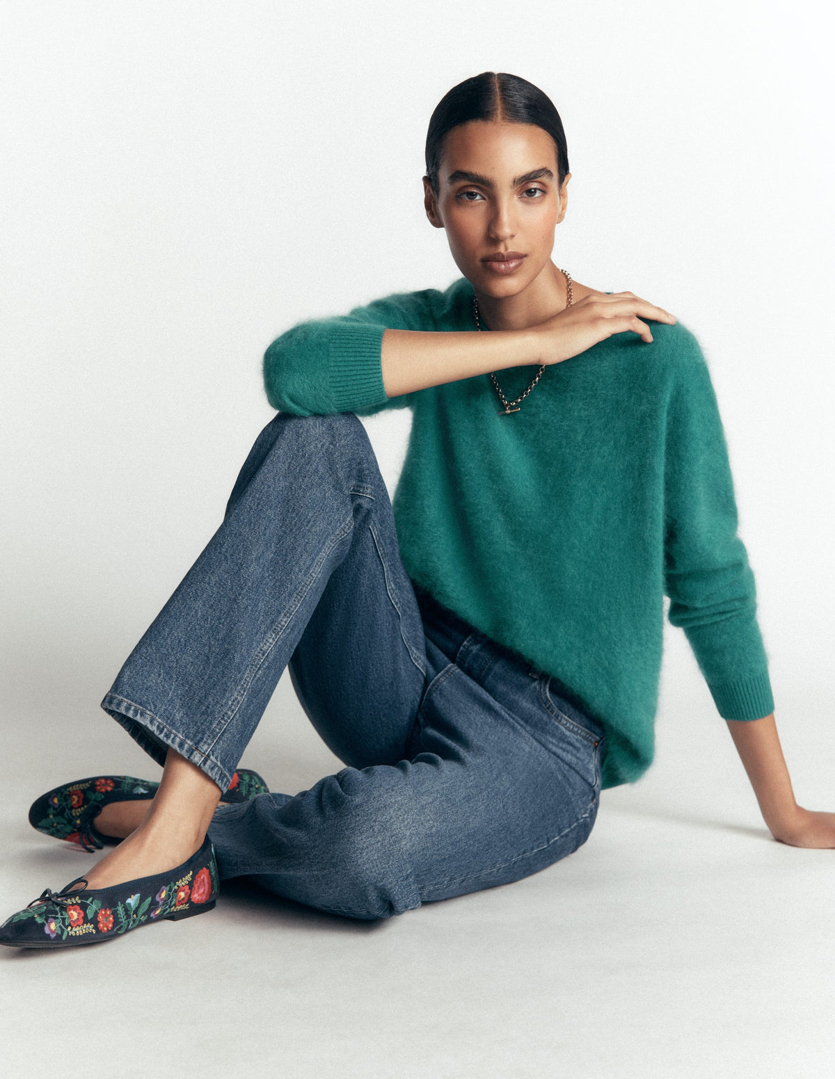 Kat Brushed Cashmere Jumper-Deep Sea Depths-1