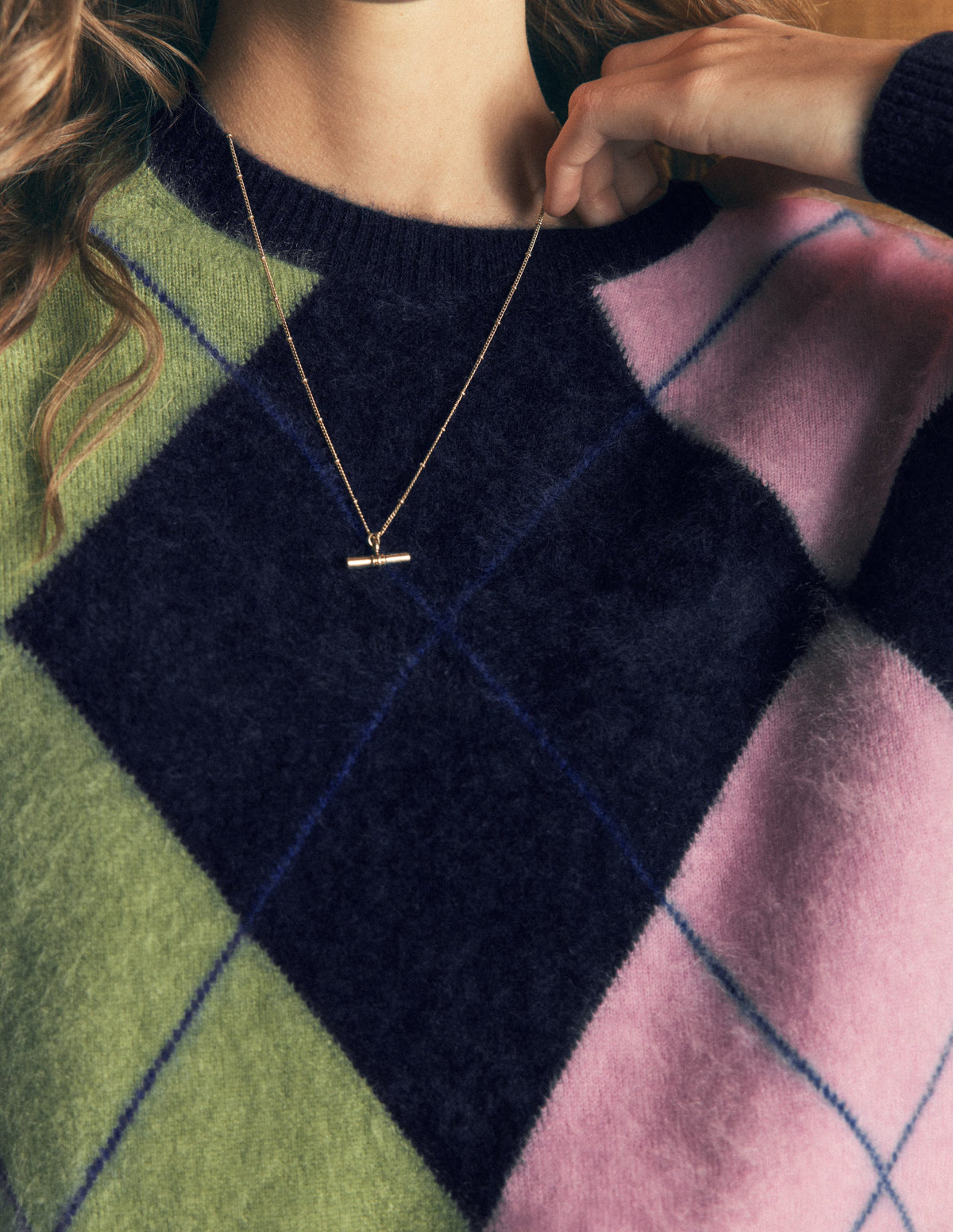 Kat Brushed Cashmere Jumper-Navy, Pink, Green Argyle-4