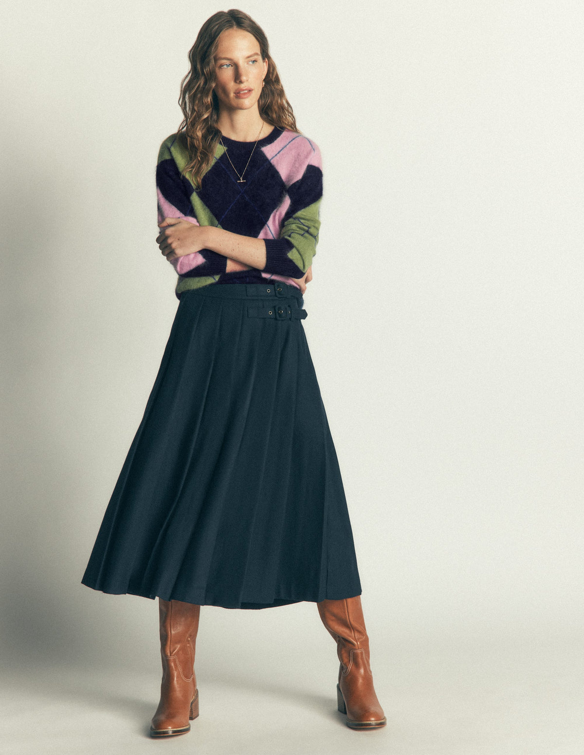 Kat Brushed Cashmere Jumper-Navy, Pink, Green Argyle-7