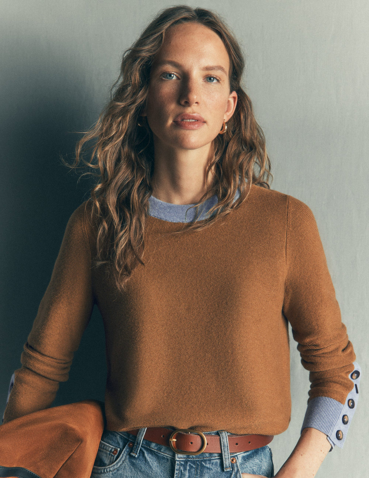 Grace Colour Block Jumper-Camel, Blue - Image 1