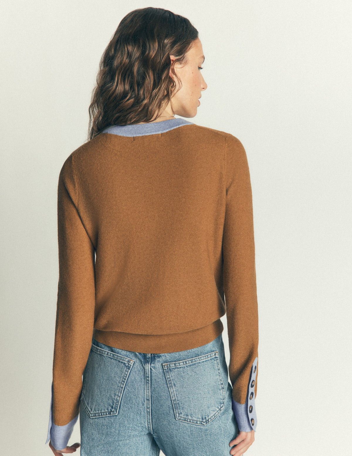 Grace Colour Block Jumper-Camel, Blue - Image 3