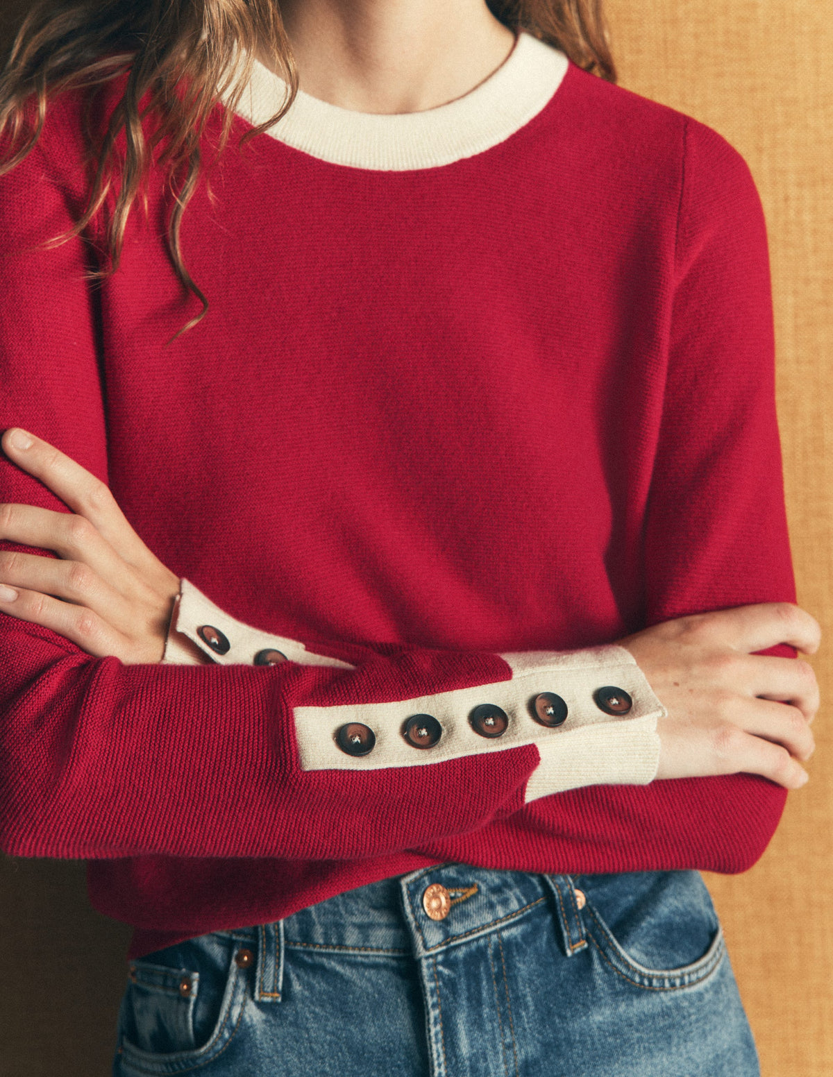 Grace Colour Block Jumper-Poppy Red, Ivory - Image 2