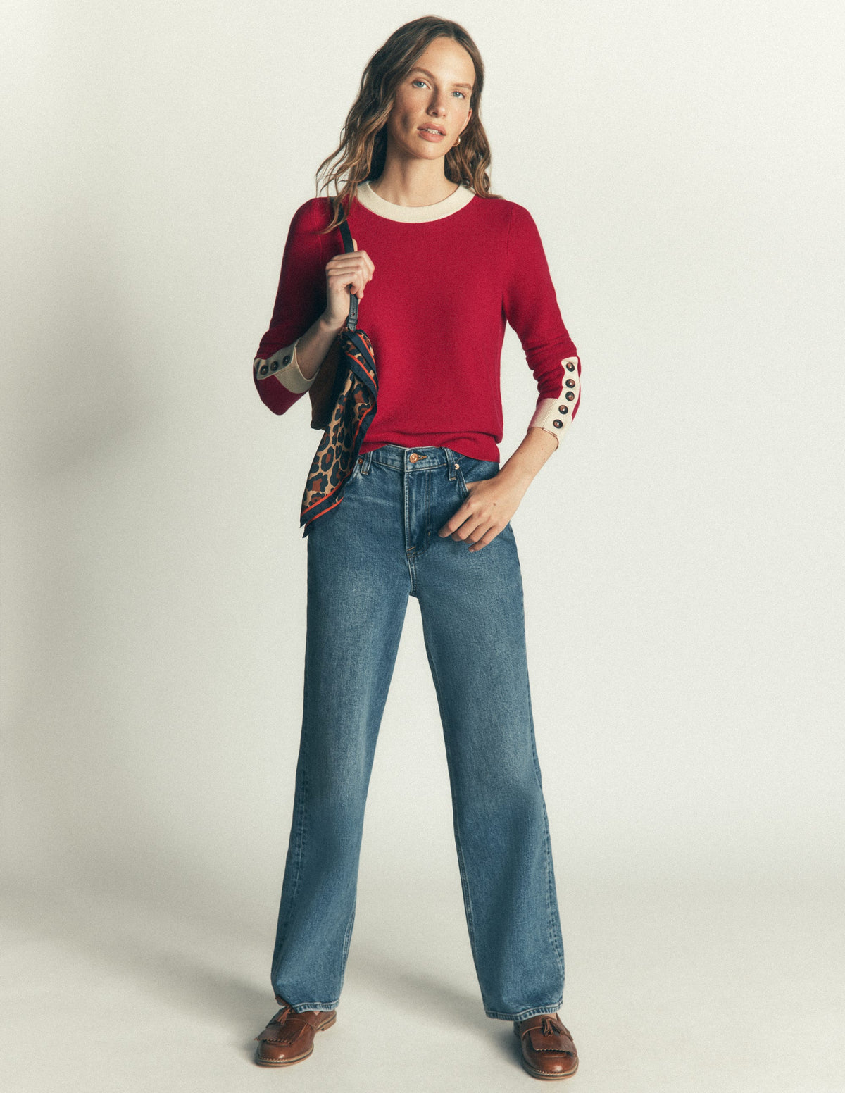 Grace Colour Block Jumper-Poppy Red, Ivory-4