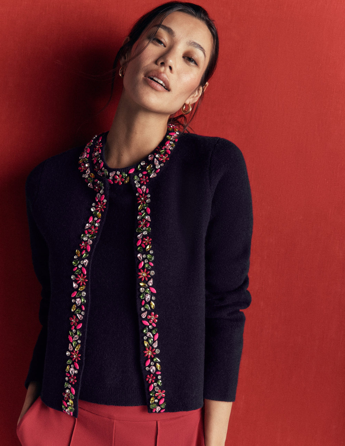 Embellished Knit Cardigan-Navy-1