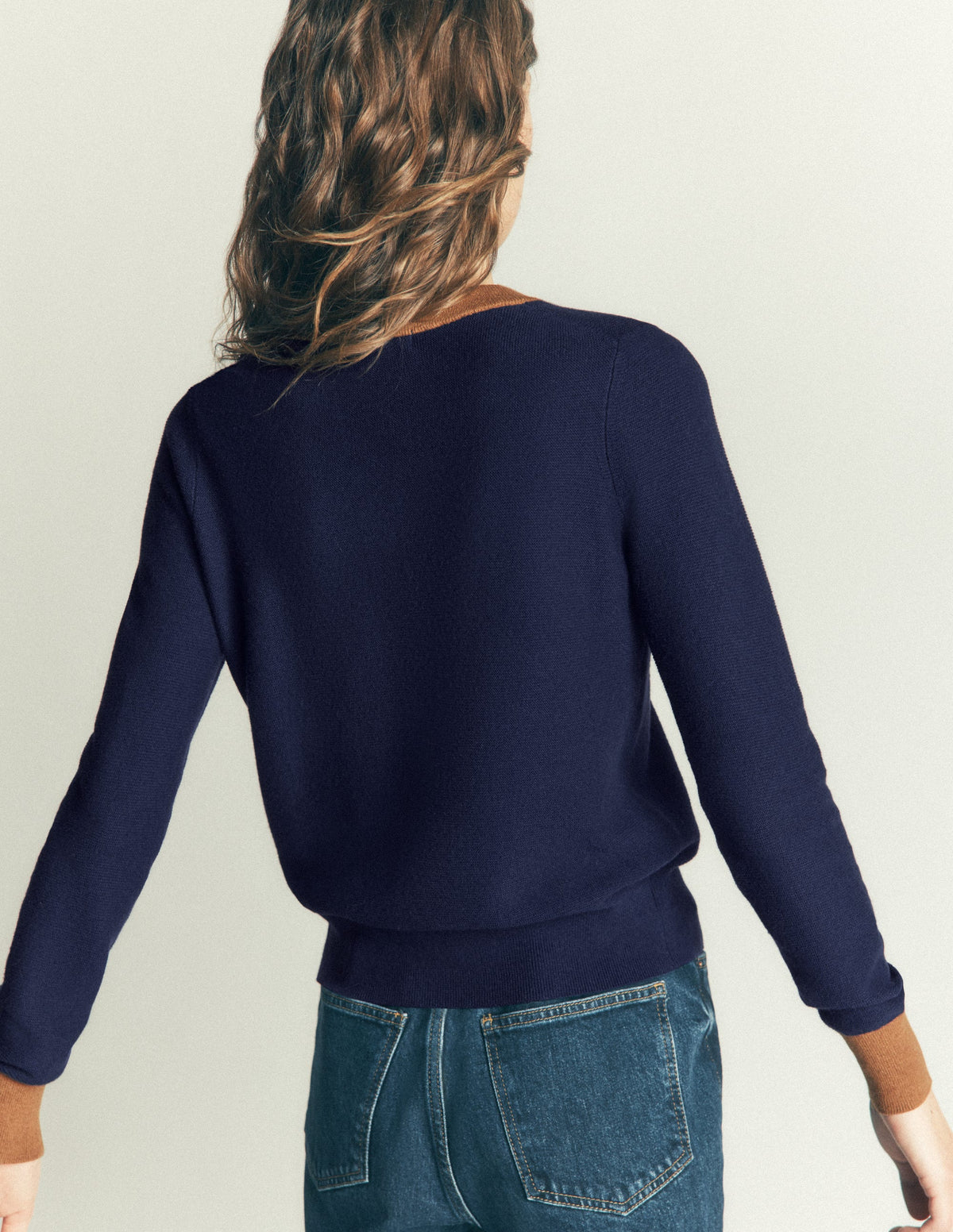 Grace Colour Block Cardigan-Navy, Camel - Image 3